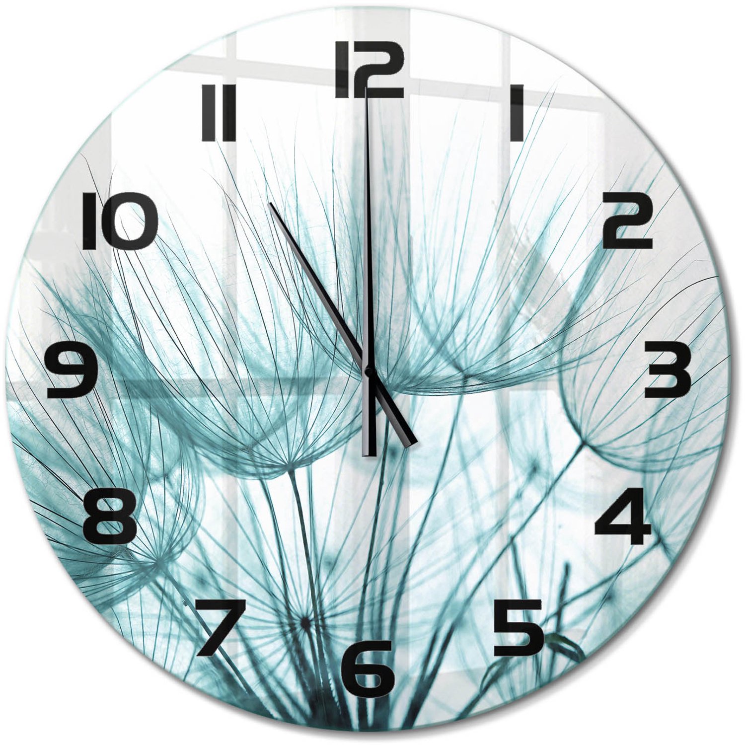 TULUP Wandklok - Paardenbloemzaden Klok Glas Met Opdruk - fi60 cm - Wit Moderne Wandklok Glas - Zwarte handen - Ronde Klok - Decoratieve Glazen Klok - Glazen Wandklok Design