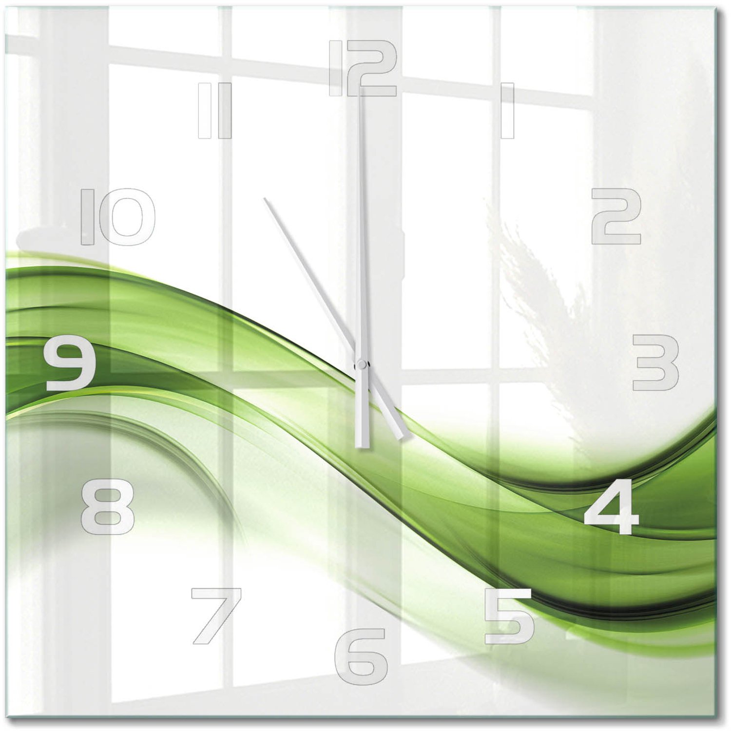 TULUP Wandklok - Groene golf Wandklok Glas Met Motief - 60x60 cm - Groente Decoratieve Glazen Klok - Witte handen - Vierkante Klok - Gekleurde Glazen Klok - Glazen Klok Met Print