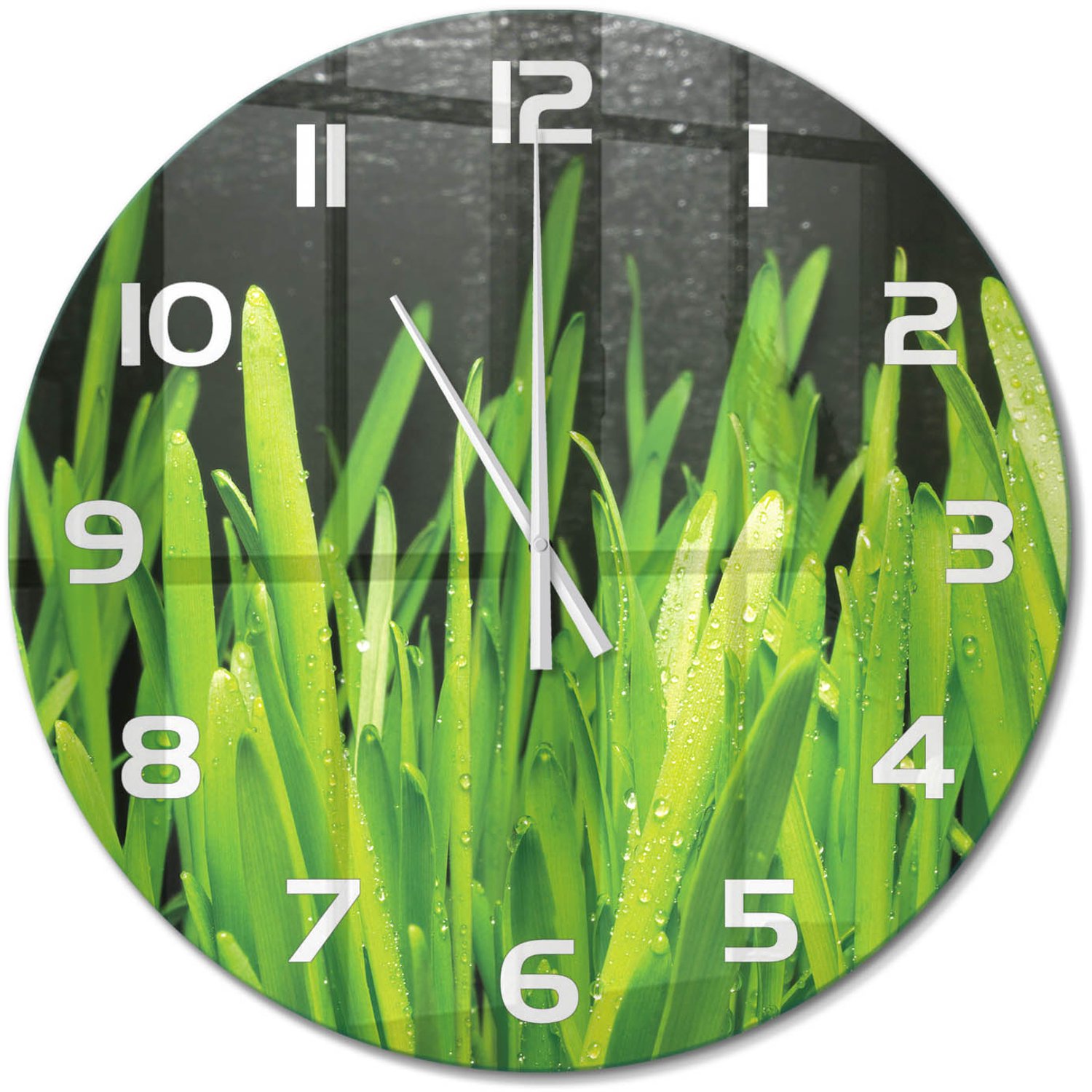 TULUP Wandklok - Gras Glazen Wandklok Design - fi60 cm - Groente Klok Glas Met Opdruk - Witte handen - Ronde Klok - Wandklok Glas Met Motief - Decoratieve Glazen Klok