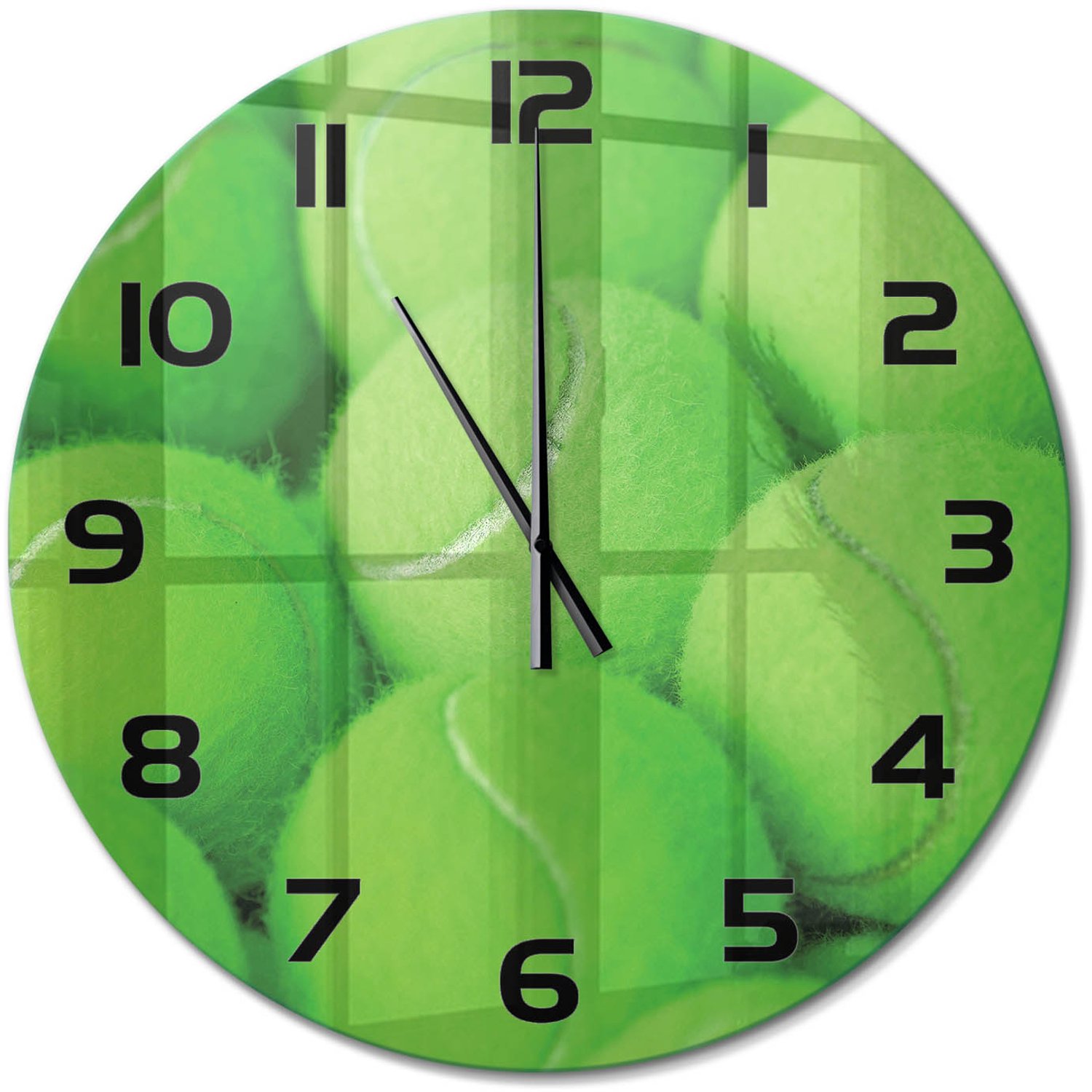 TULUP Wandklok - Tennisballen Glazen Wandklok Design - fi60 cm - Groente Klok Glas Met Opdruk - Zwarte handen - Ronde Klok - Wandklok Glas Met Motief - Decoratieve Glazen Klok