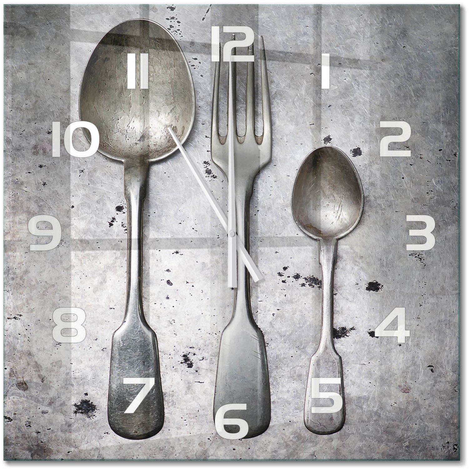 TULUP Wandklok - Bestek Wandklok Glas Decoratie - 60x60 cm - Zilver Gekleurde Glazen Klok - Witte handen - Vierkante Klok - Klok Glas Met Opdruk - Moderne Wandklok Glas