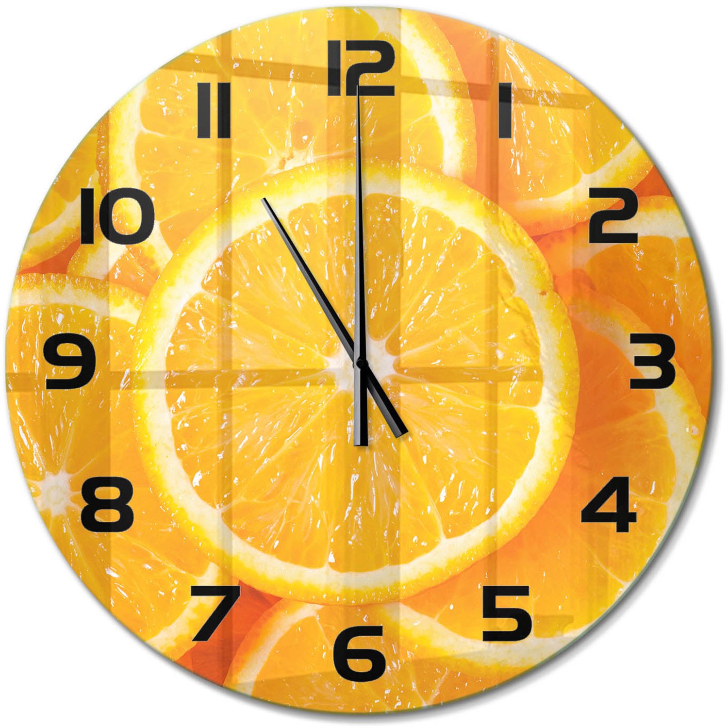 TULUP Wandklok - Sinaasappelschijfjes Gekleurde Glazen Klok - fi60 cm - Oranje Glazen Klok Met Print - Zwarte handen - Ronde Klok - Moderne Wandklok Glas - Wandklok Glas Decoratie