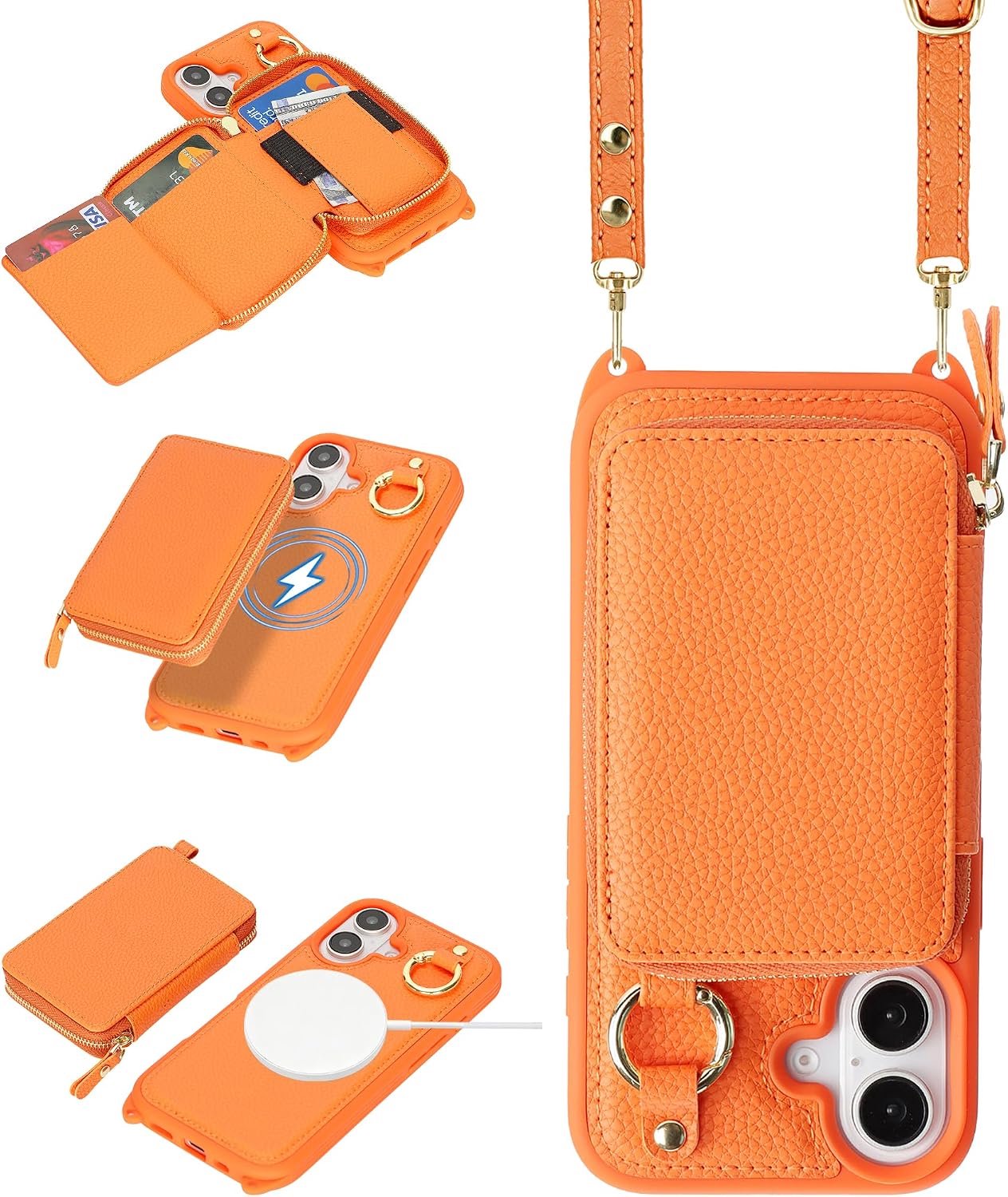 Hulpje voor iPhone 16 met band, oranje
