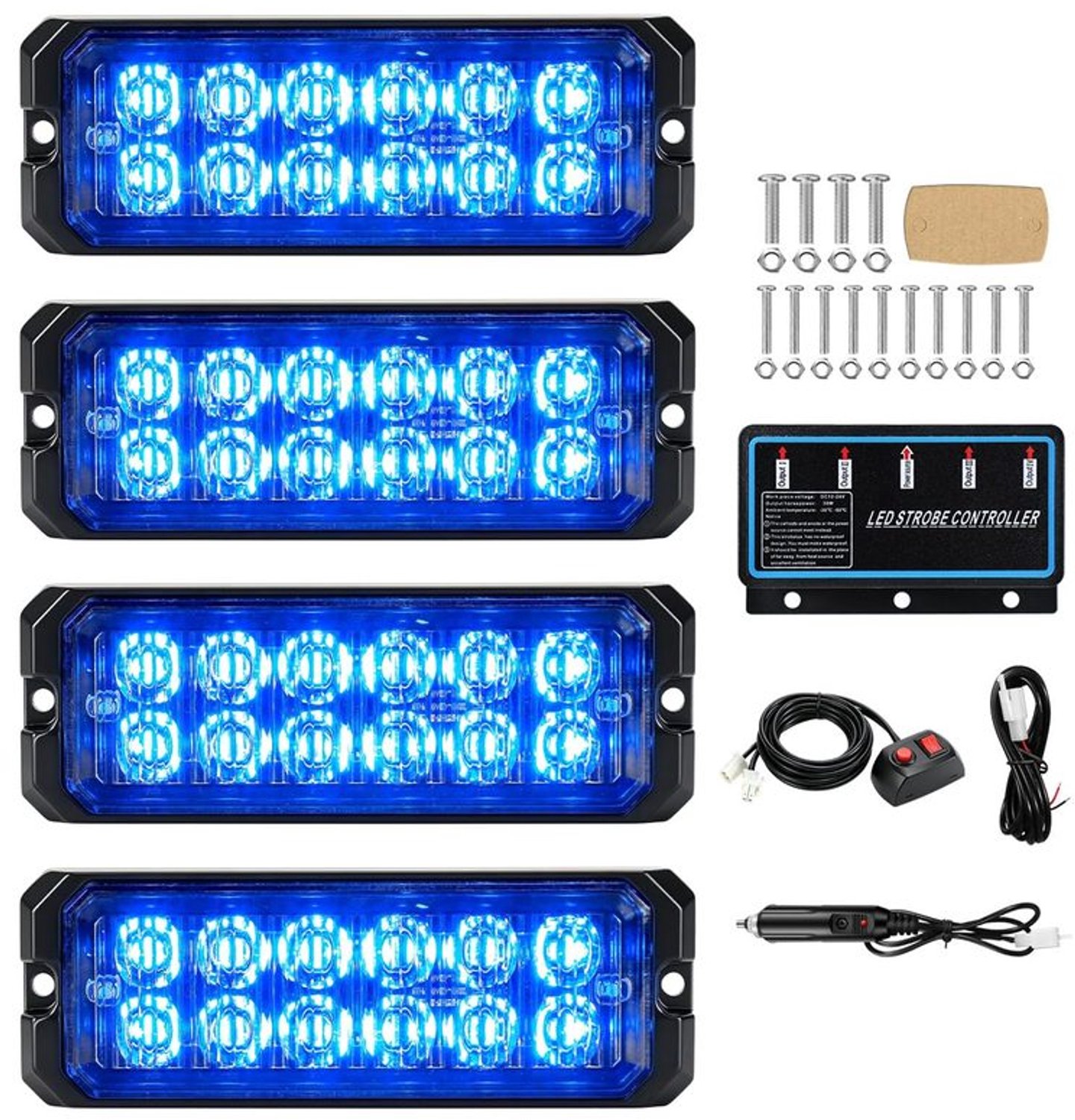 4x LED Waarschuwingslichten met 12 Flitsmodi voor Auto's en Vrachtwagens