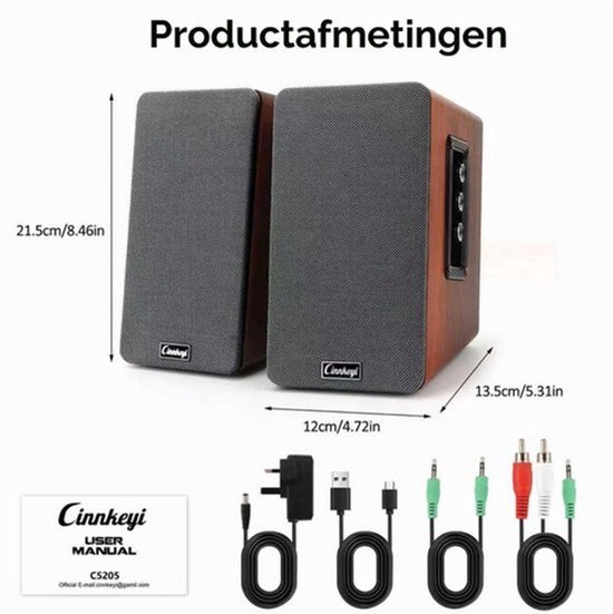 50W AC aangedreven boekenplank luidsprekers,Passieve 2.0 computerluidspreker met Bluetooth/RCA/AUX/USB-aansluitingen, TV/PC/laptop/draaitafelluidspreker met sterke bas — afbeelding 5