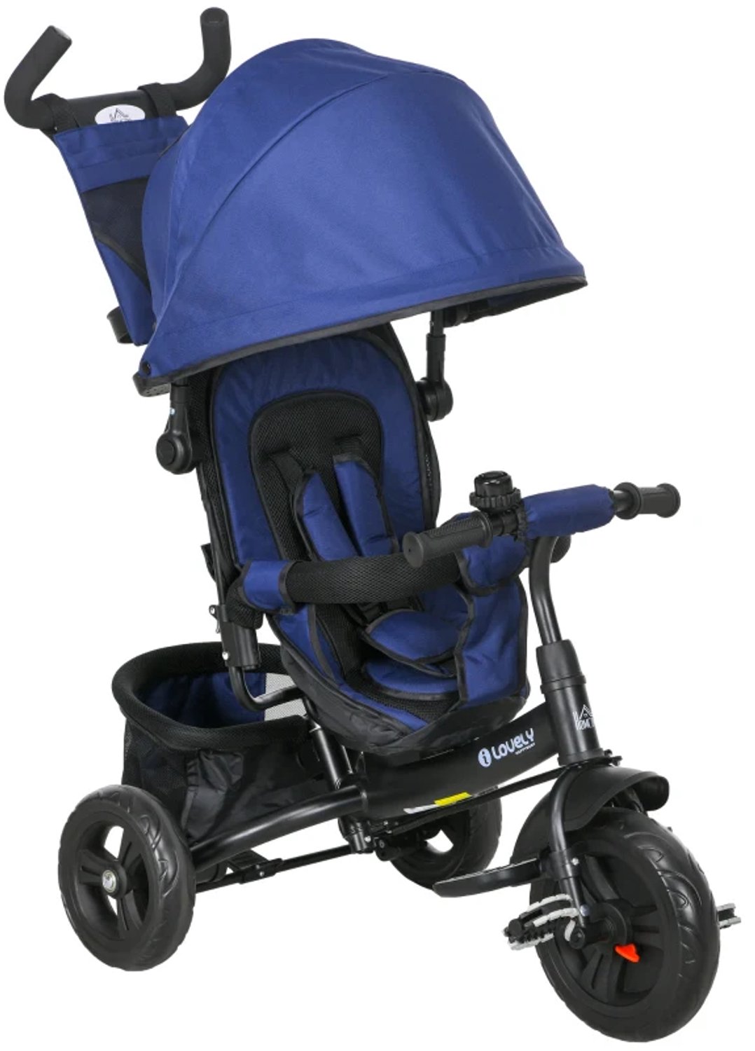 Kinderdriewieler - Achtermand - Bekerhouder - Zonnekap - Metaal - Donkerblauw