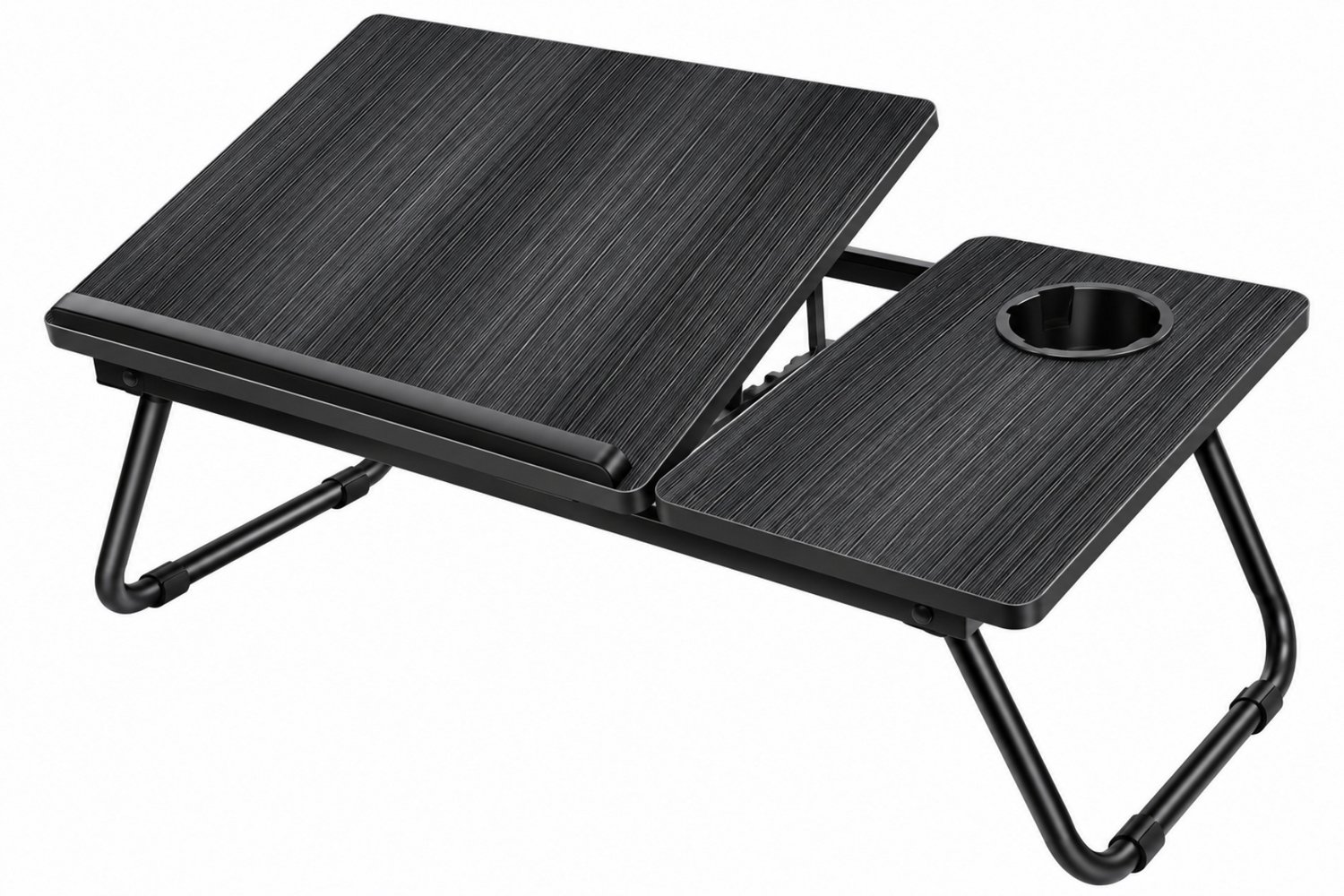 Noventra Laptoptafel Verstelbaar – Inklapbare Bedtafel met Kantelbaar Werkblad en Bekerhouder – Laptopbureau voor Bed en Bank – Zwart