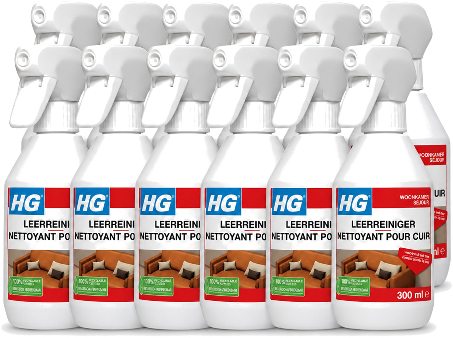 12 x HG - Leerreiniger Spray - Reinigt & Verzorgt - 300 ml - Voordeelverpakking - 12 stuks