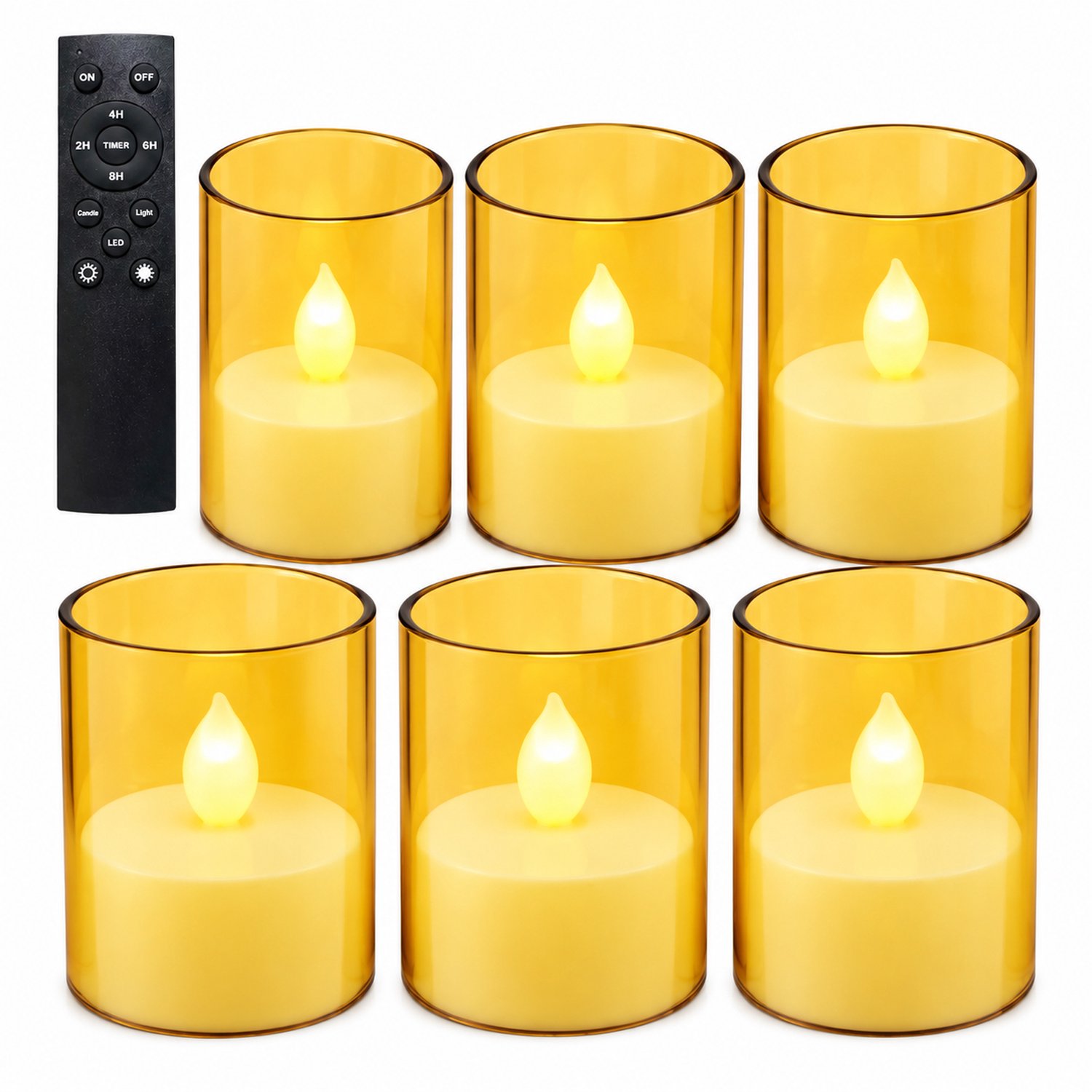 SWGOTA led kaarsen - 6 goudkleurige theelichtjes in bekers met grote afstandsbediening, warm decoratief licht, per doos