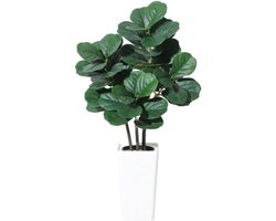 Kunstmatige Fiddle Leaf Fig Boom 120 cm – Zijden Bladeren & Meerstammig Ontwerp – Witte Hoge Pot – LevensEcht Groen voor Woonkamer, Slaapkamer & Kantoor