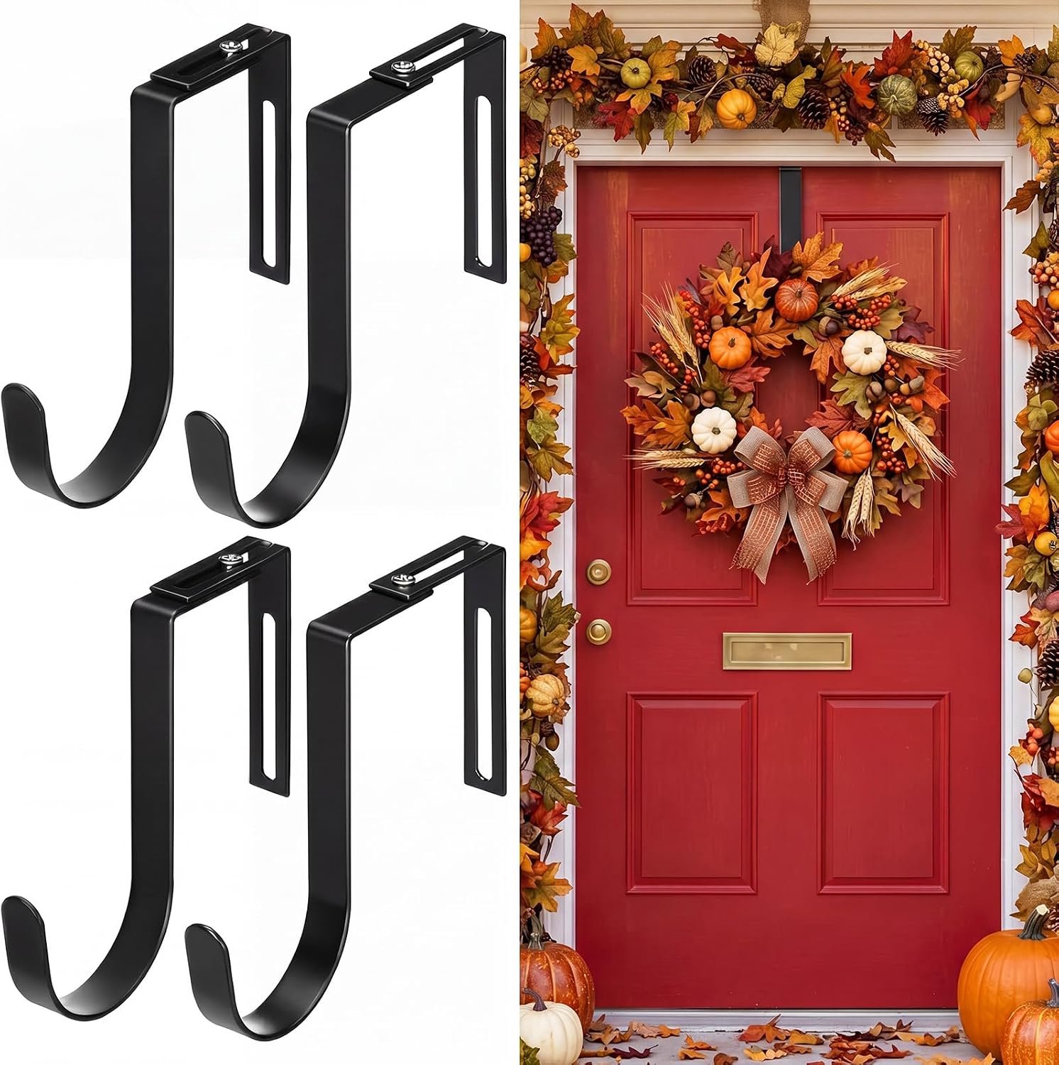 Kranshanger - 4 Stuks - Kerstkrans hanger - Verstelbaar - Deurhaken - Kranshaak - Kranshanger voor voordeur - Deurhaak voor Krans - Haken - Ophanghaken - Deurhanger - kerstkransen ophangen - voor deur voor kerstkransen, decoraties en haak