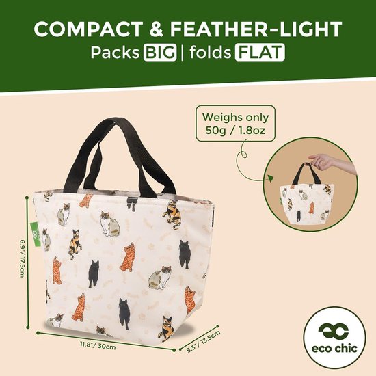 Lichtgewicht Vouwbare Lunch Tas - Waterdichte Koeltas - Beige Katten — afbeelding 3