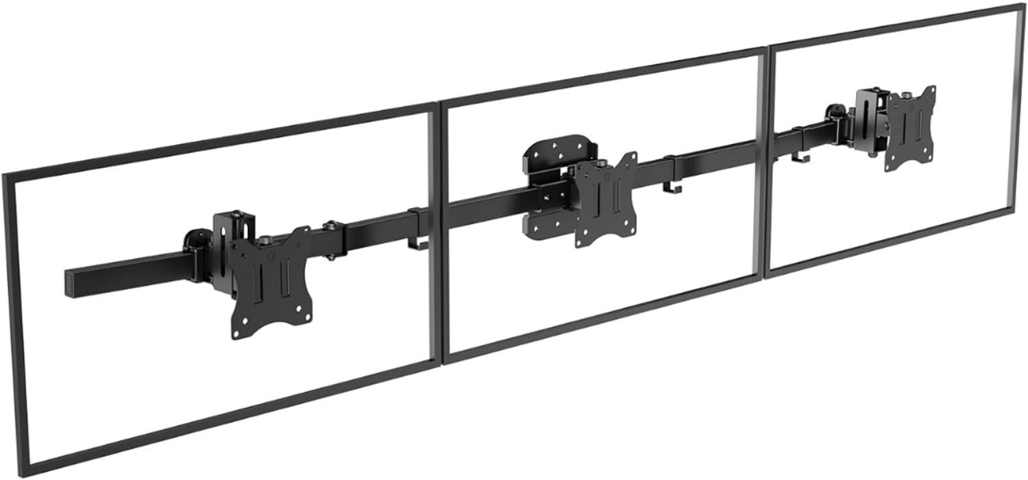 Levo® Drievoudige wandhouder voor 3 schermen 17-27 inch - Volledige beweging, Precieze uitlijning, Premium staal, Zware basis, Kabelbeheer, VESA 75/100, 7 kg per scherm, Zwart-43 cm x 21 cm x 11 cm