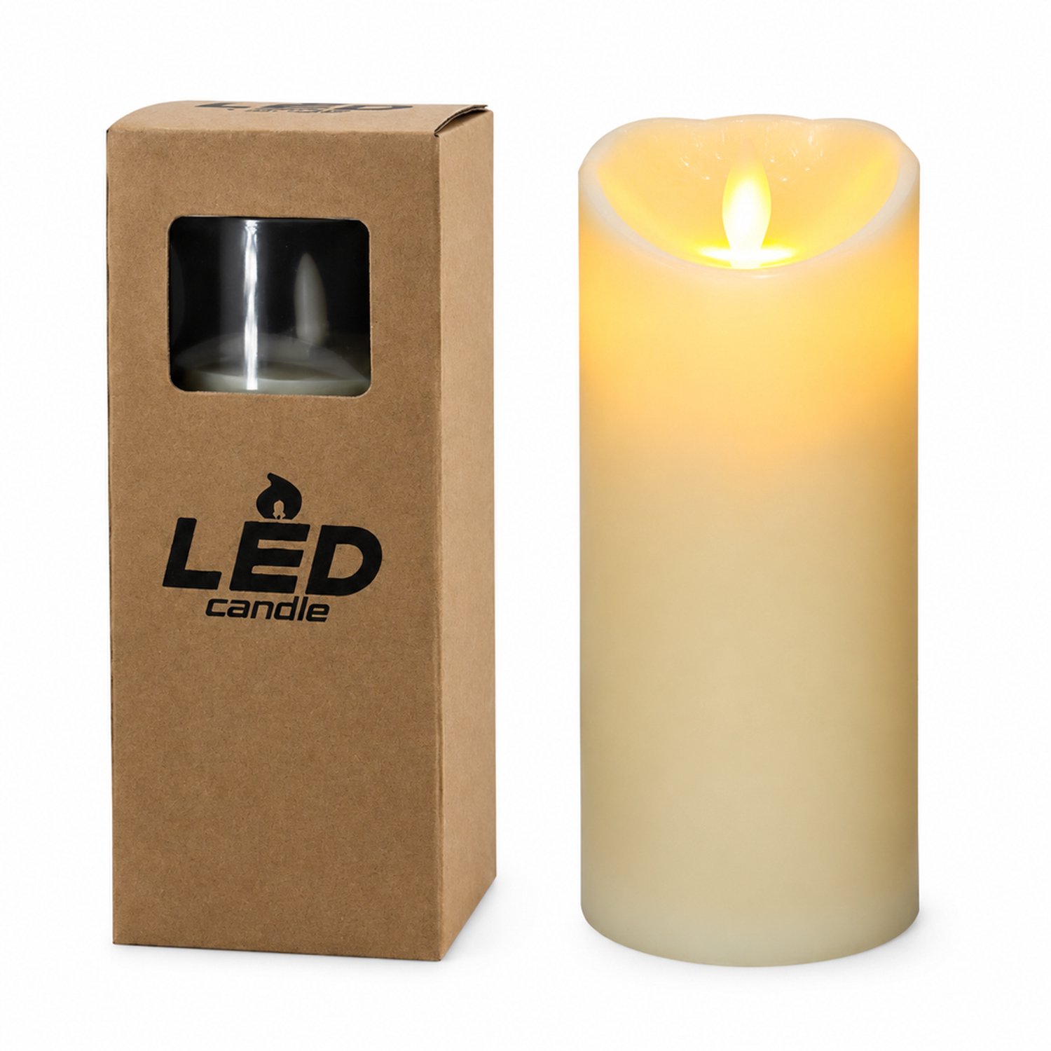 SWGOTA led kaarsen met bewegende vlam - 1 stuk, diameter 7,5 x hoogte 22,5 cm, gladde zuil met schuine bovenrand, in vensterdoos, zonder batterijen Crème