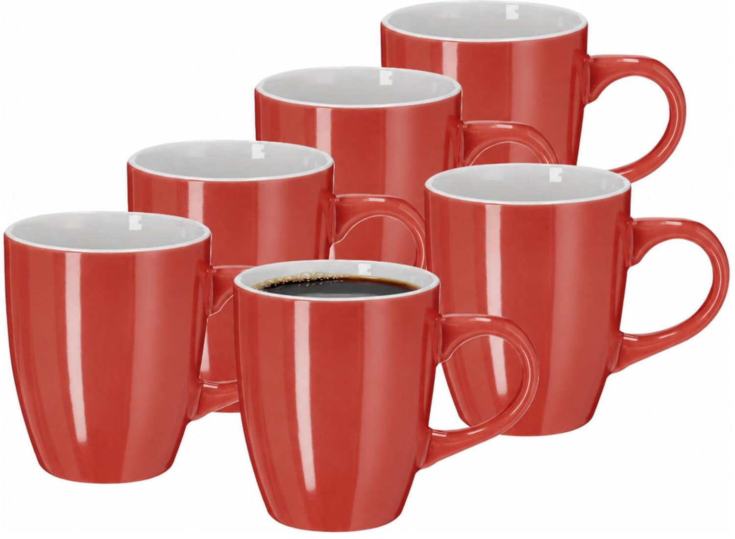 Bellatio Design Koffiekopjes Dutch Glaze - 6x stuks - Keramiek - rood - 350 ml - 8 x 10 cm - mokken - bekers