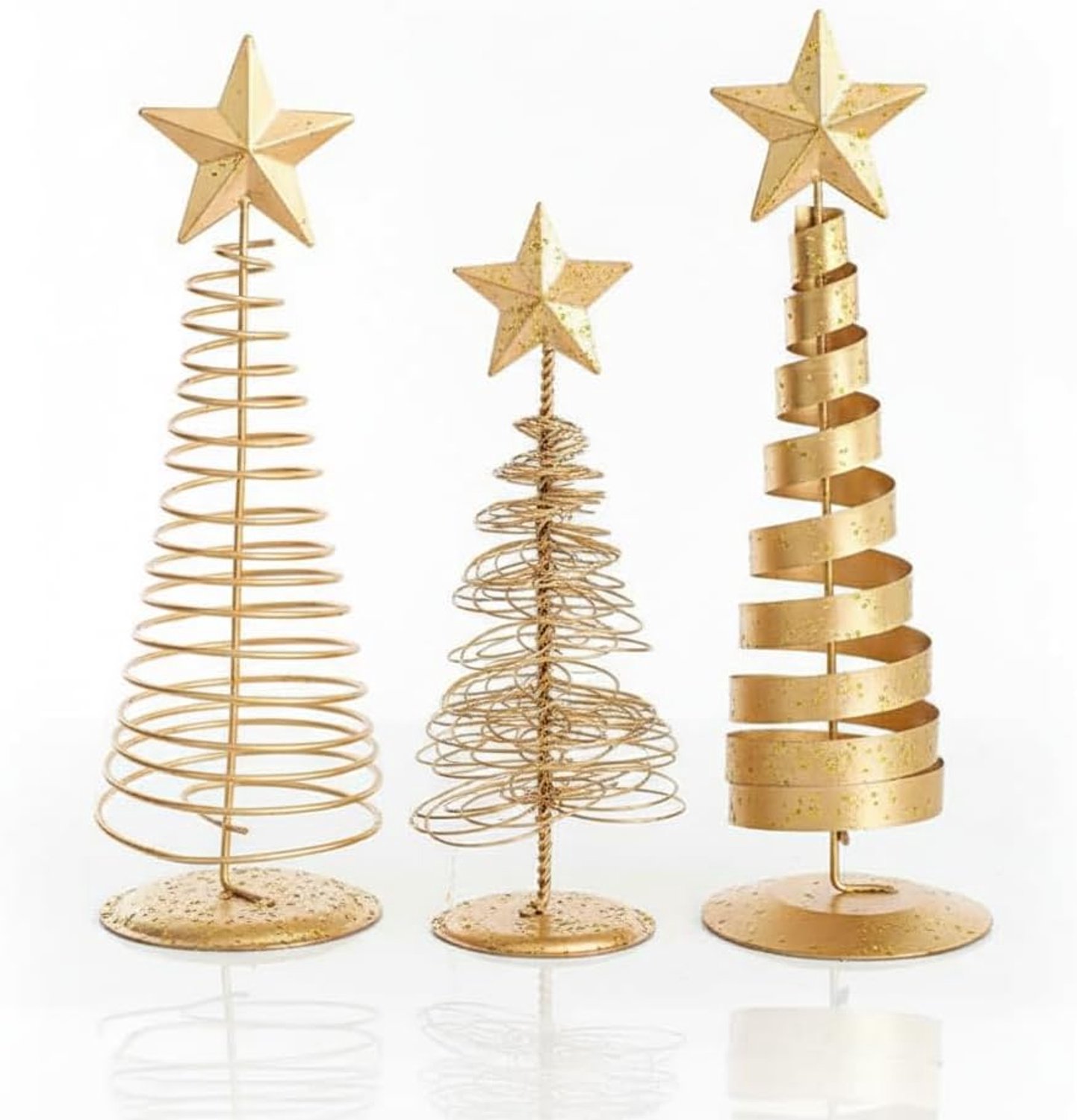 Elegante gouden metalen kerstboom tafeldecoratieset met ster als top, moderne feestelijke decoratieset voor de schoorsteenmantel en het bureau (3 stuks)
