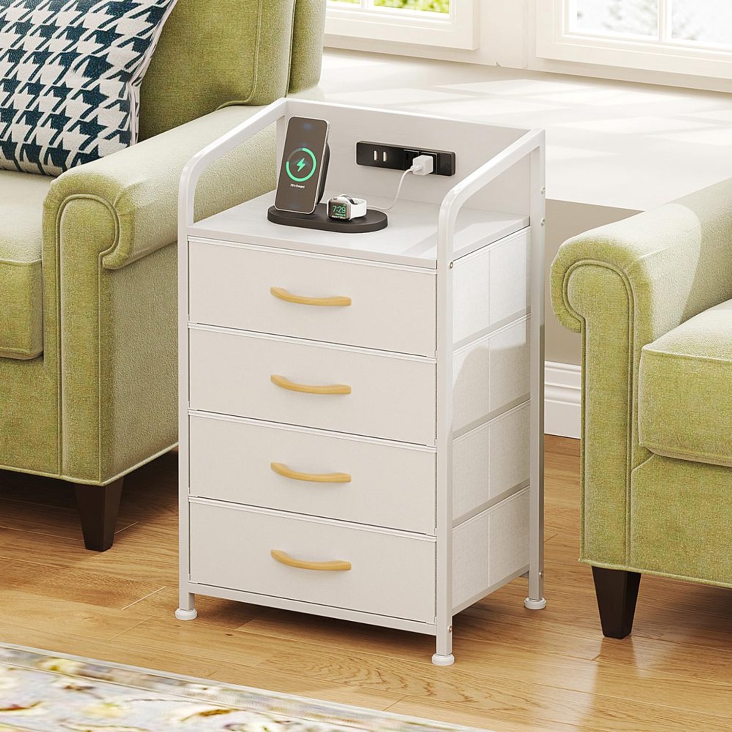 Bedside Table met Oplaadfunctie en 4 Lades