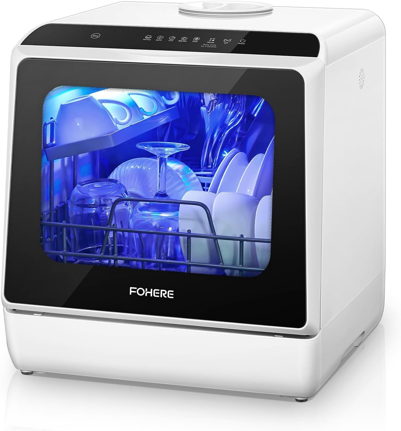 AquaCompact 5L Vrijstaande Mini Vaatwasser – Tafelvaatwasser met 5L Watertank (43 x 43 x 46 cm) – 6 Programma’s, Uitgestelde Start, PTC Heteluchtdroging & LED-Display – Ideaal voor Keuken, Camping & Campeerwagen