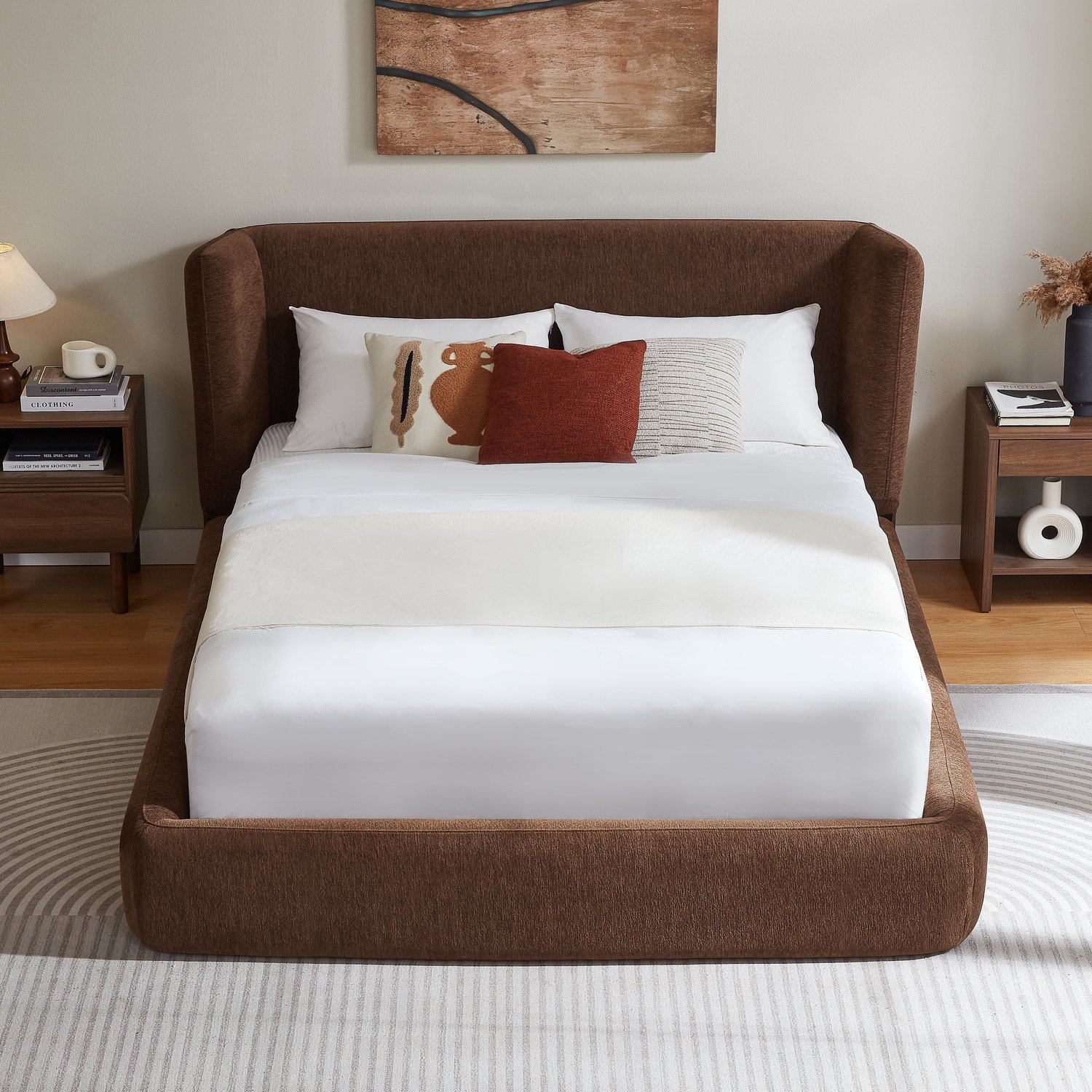 REDOM Bedframe 140x200 cm - Gestoffeerd hoofdeinde en versterkt stalen frame - Bruin