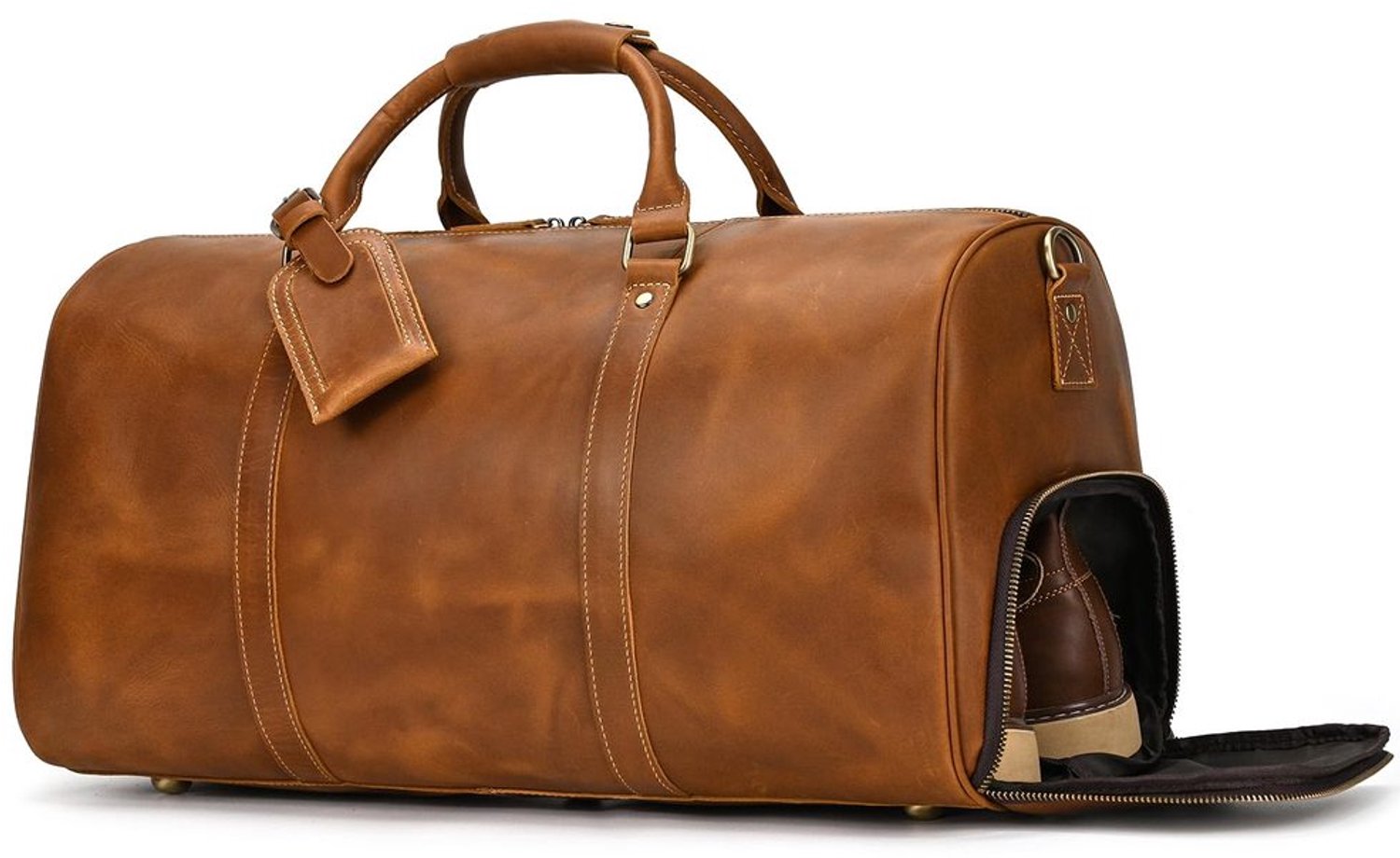 Vintage Leren Weekendtas voor Mannen, Lichtbruin