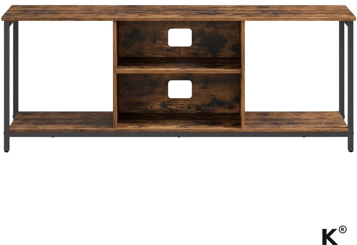 Klarven TV-meubel Bruin-Zwart - Industrieel Tv-meubel - Open Vakken - Stalen Frame, Stabiel En Stoer - Lowboard 147x40x50 cm