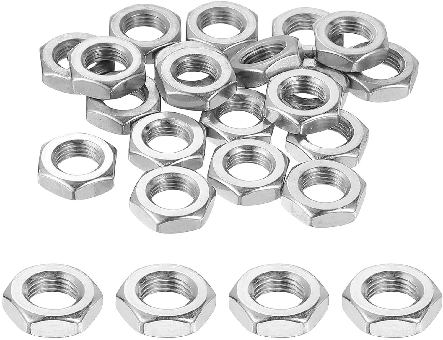 Zeskantmoeren M10 x 1 mm - 24 stuks roestvrij staal 304 - fijne schroefdraad - voor industrieel gebruik - m-winkel