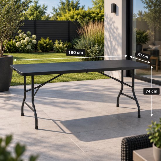Outbee Inklapbare tafel - Campingtafel - Klaptafel - Vouwtafel - Opvouwbare tafel - Weerbestendig - 180x70x74 cm - Zwart — afbeelding 4