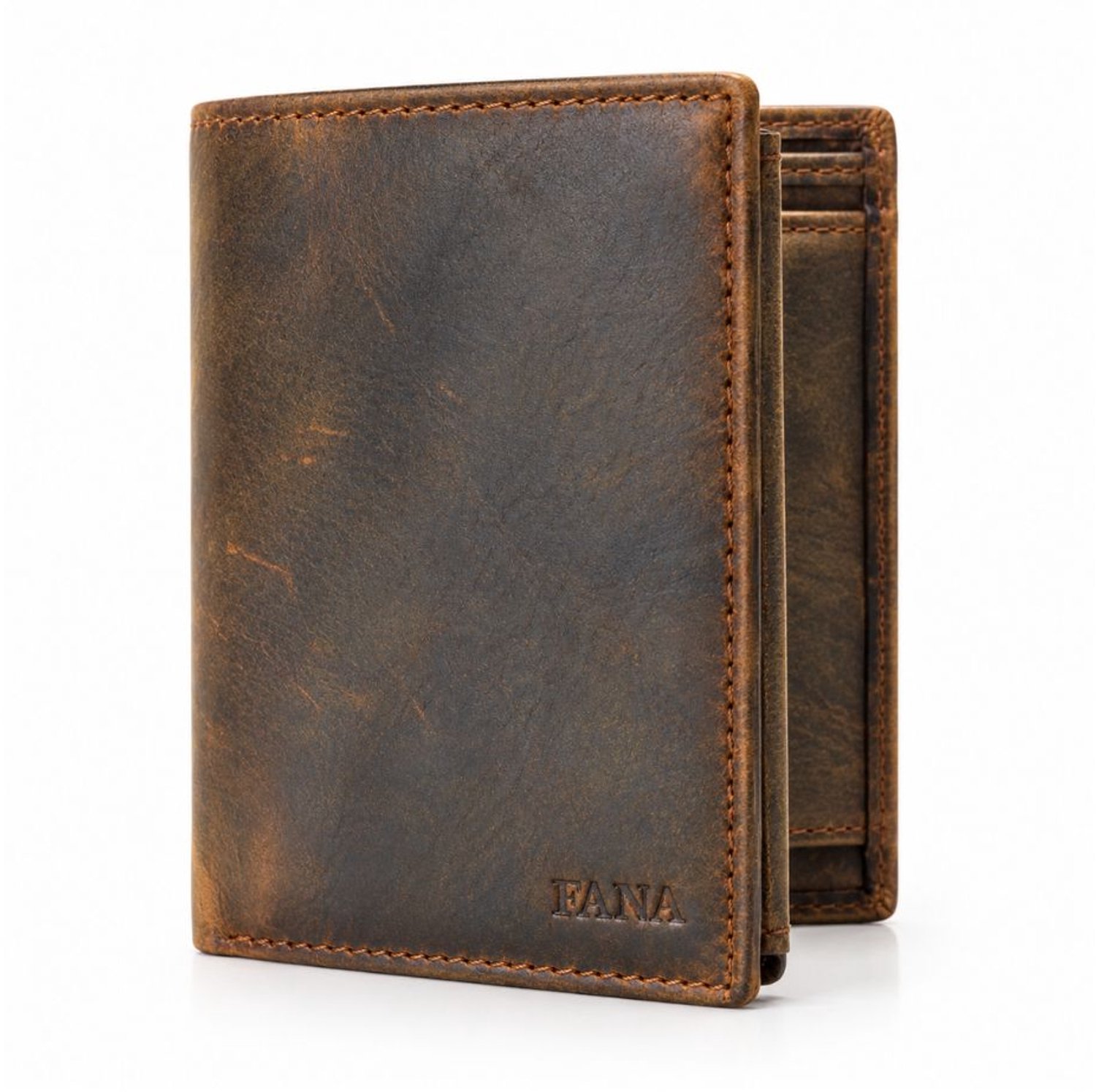 Fana Bags® Leren Heren Portefeuille Bruin - Heren Portemonnee Staand - RFID - Buffelleer - Kerstcadeau