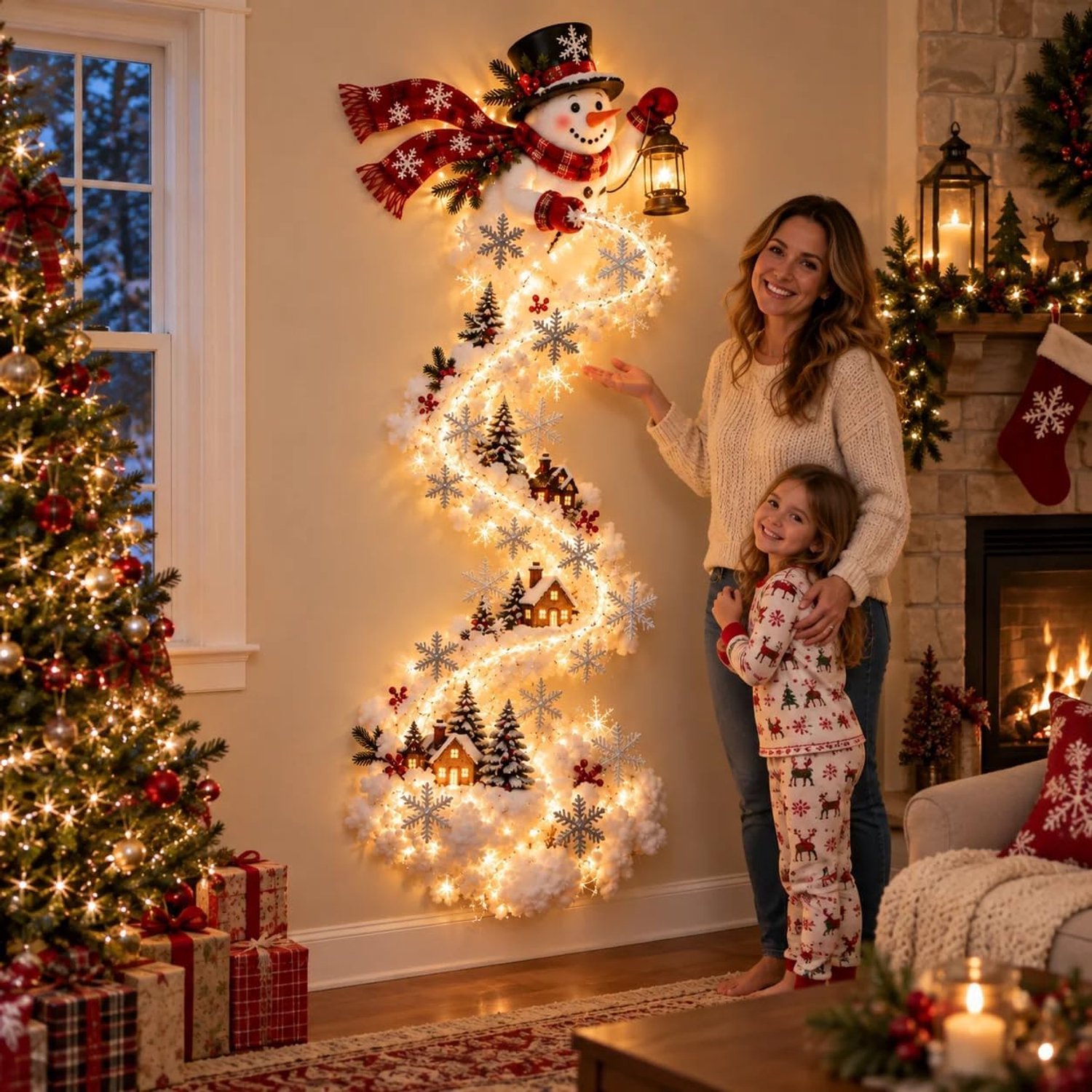 Kerst Led Wandlamp - Lichtende Wanddecoratie - Kerst Lichtgordijn - Op Batterijen - Verlichte Acryl kerstdecoratie - Christmas Magic Trail - Zelfklevend - Sfeerverlichting Voor Muren, Deuren, Ramen en Balkons – foto 3