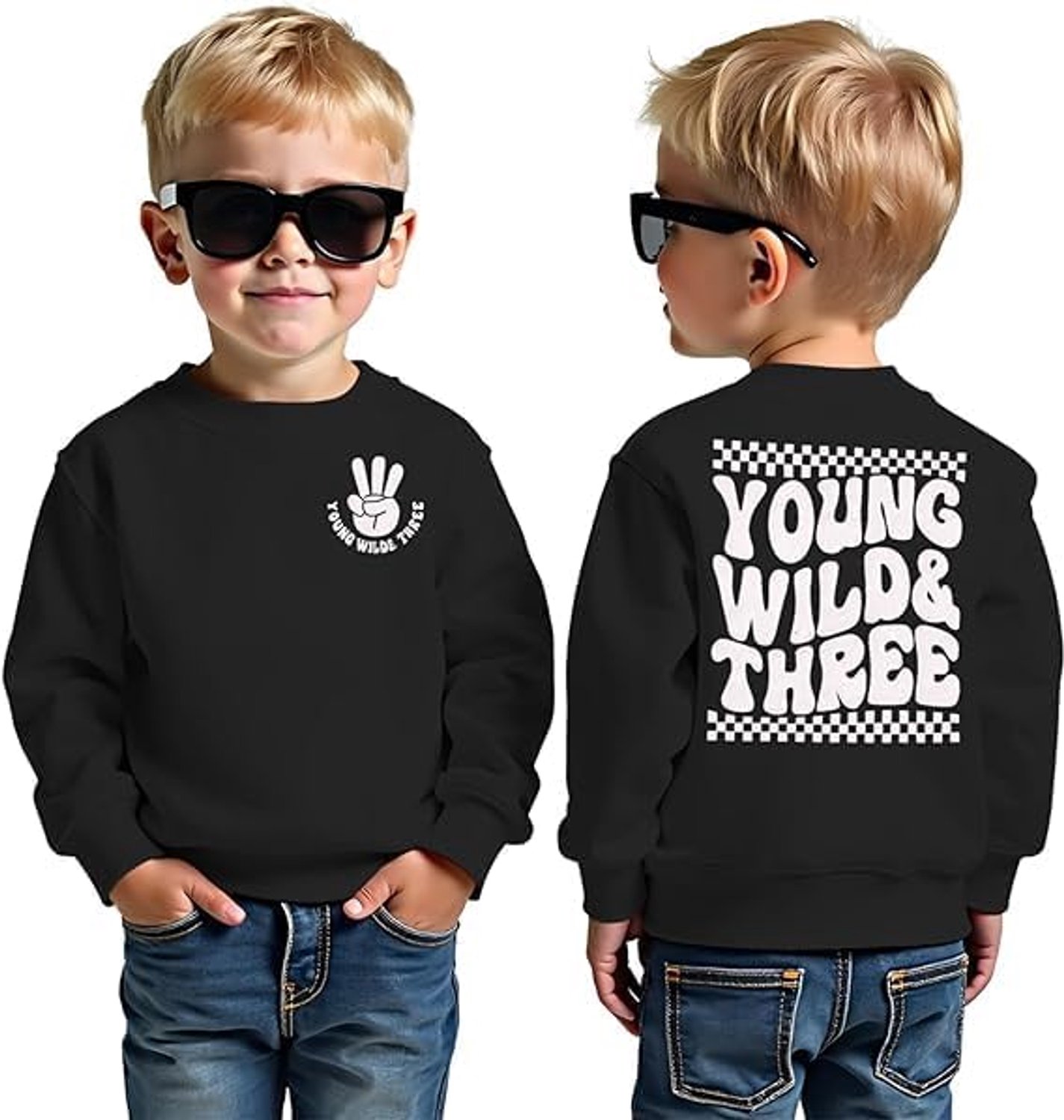 Sweatshirt voor jongens, 3e verjaardag, print "Young & Wild