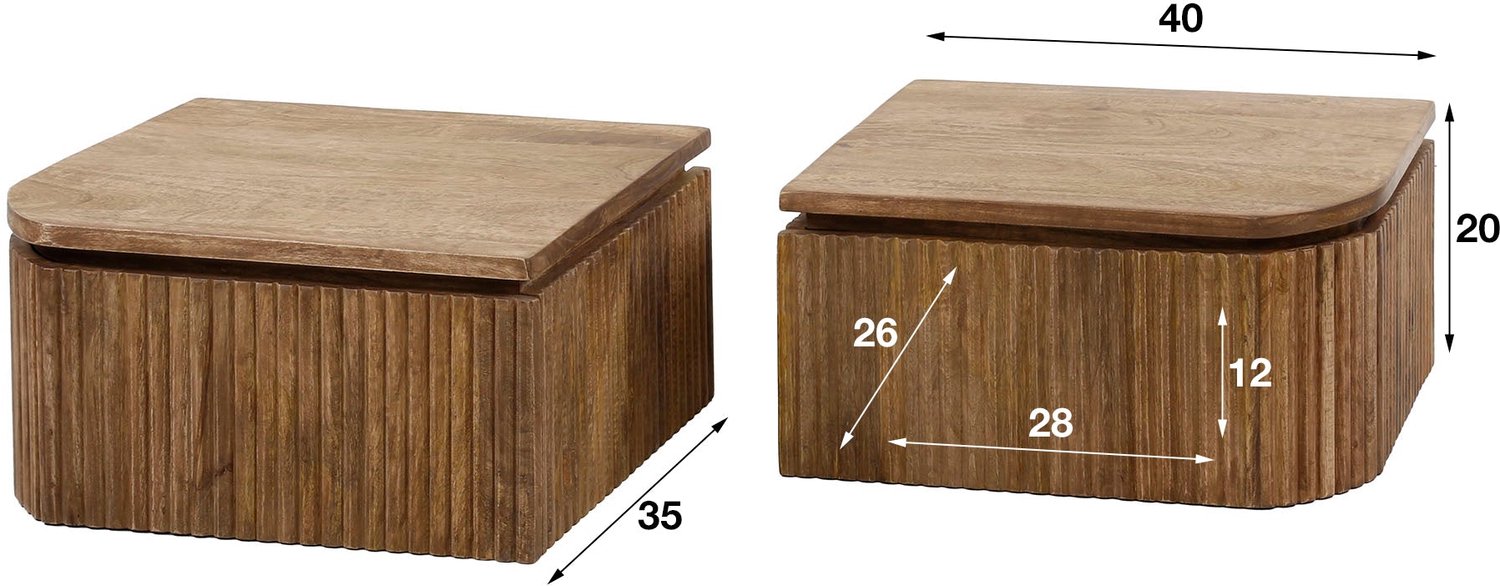 Dimehouse Zwevend Nachtkastje Maria Set van 2 Mangohout Massief mango zand