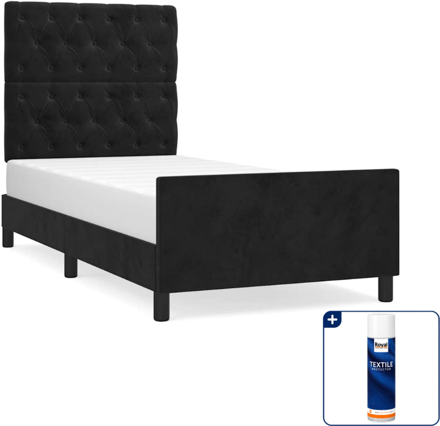 vidaXL bedframe met hoofdeinde - 80 x 200 cm - fluweel - zwart - Inclusief textielbeschermer 500 ml