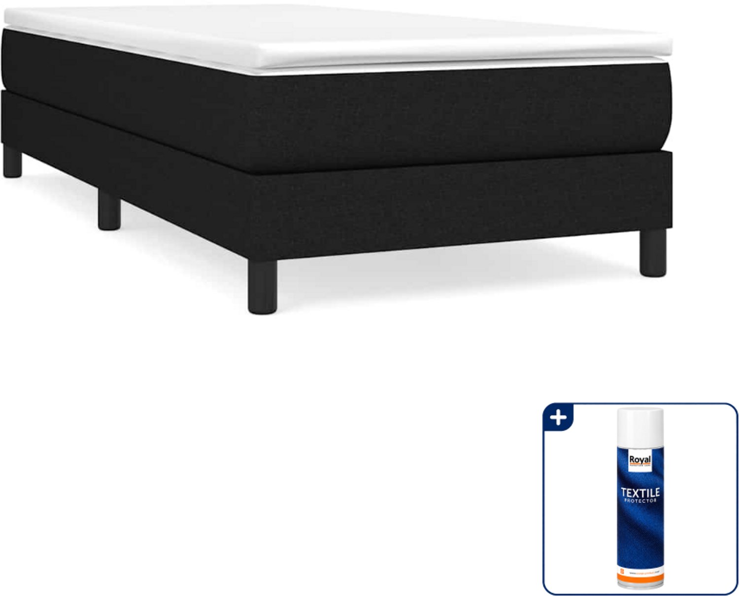 vidaXL boxspring bed 90 x 200 cm - stof - zwart - Inclusief textielbeschermer 500 ml Grijs