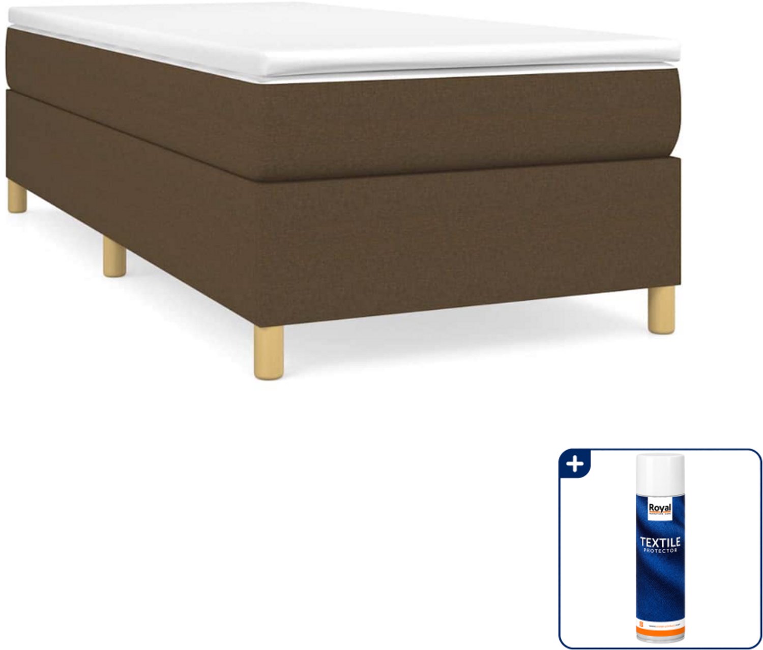 vidaXL boxspring bed - 100 x 200 cm - stof - donkerbruin - Inclusief textielbeschermer 500 ml Zwart