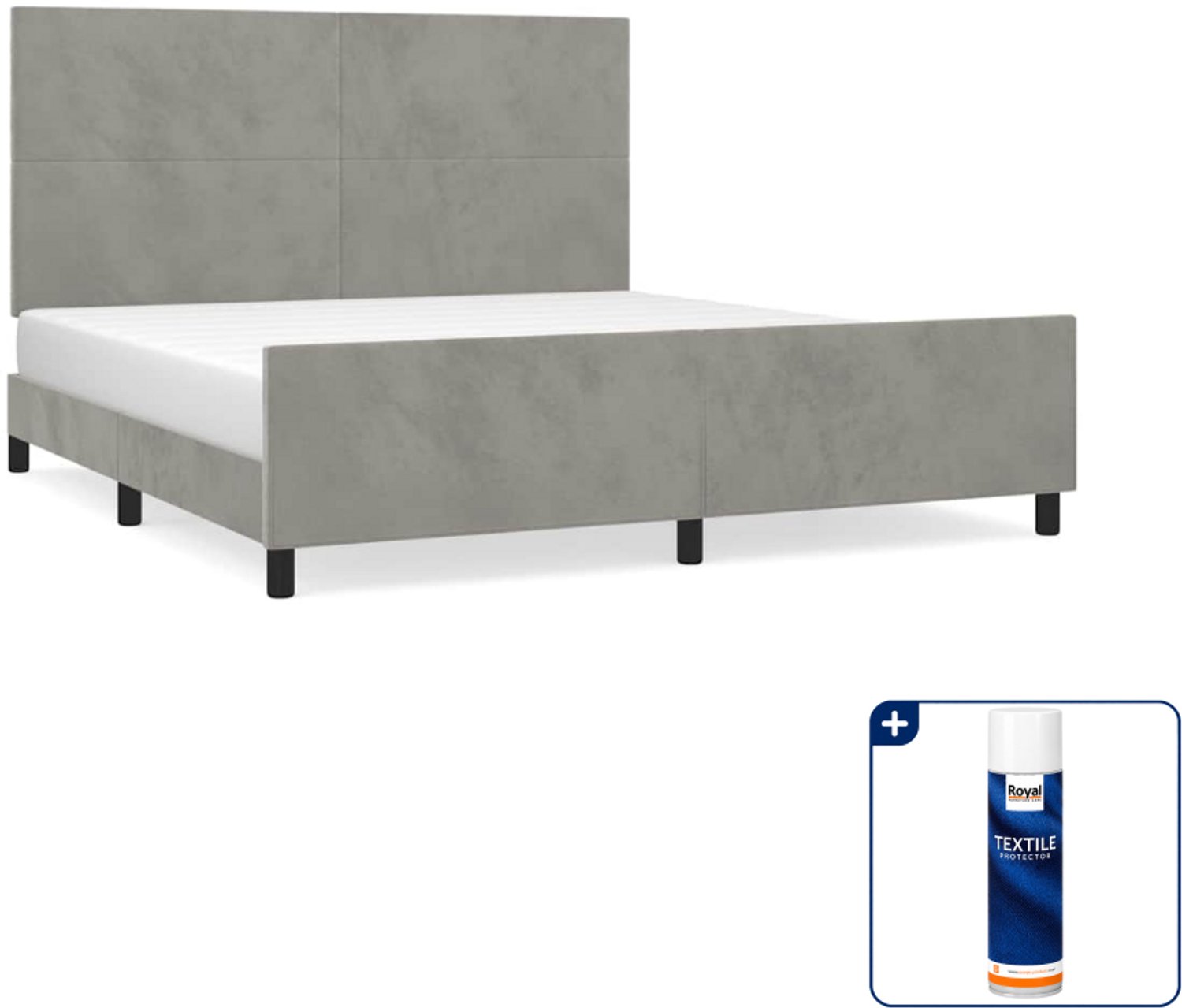 vidaXL Bedframe Kingsize - 180 x 200 cm - fluweel - lichtgrijs - Inclusief textielbeschermer 500 ml