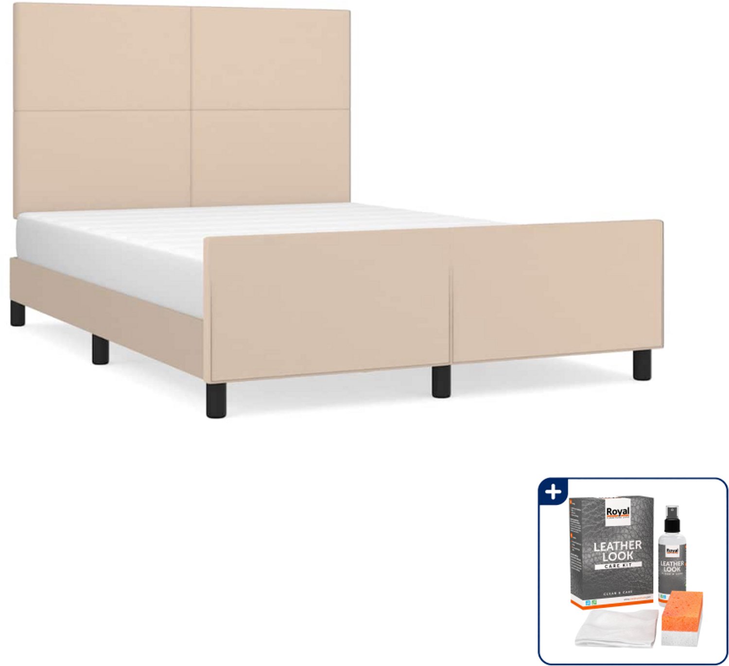 vidaXL bedframe - Small double - 140 x 200 cm - cappuccino - Inclusief onderhoudsset voor kunstleer 150 ml Bruin