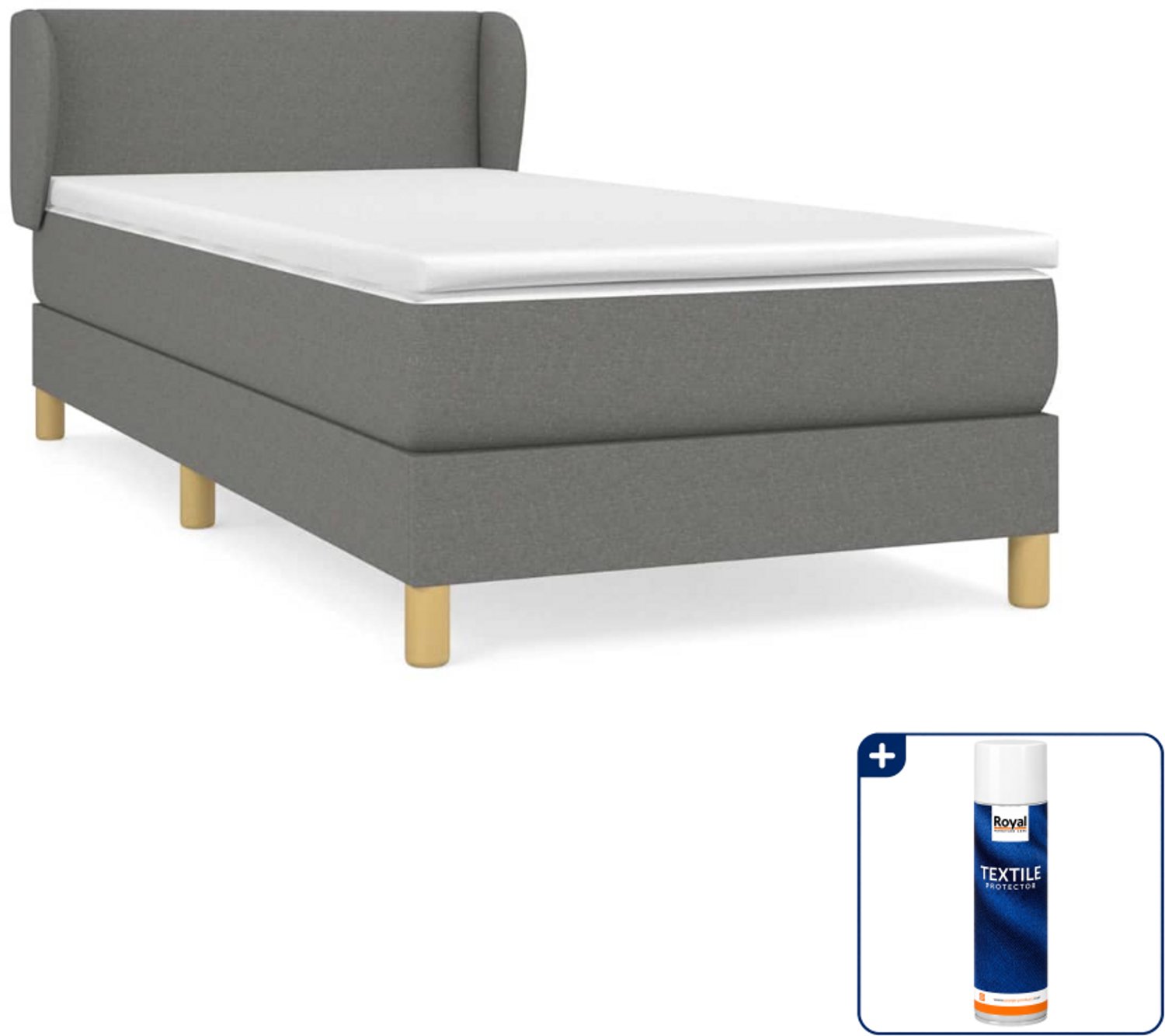 vidaXL boxspring met matras - 90 x 200 cm - donkergrijs - Inclusief textielbeschermer 500 ml