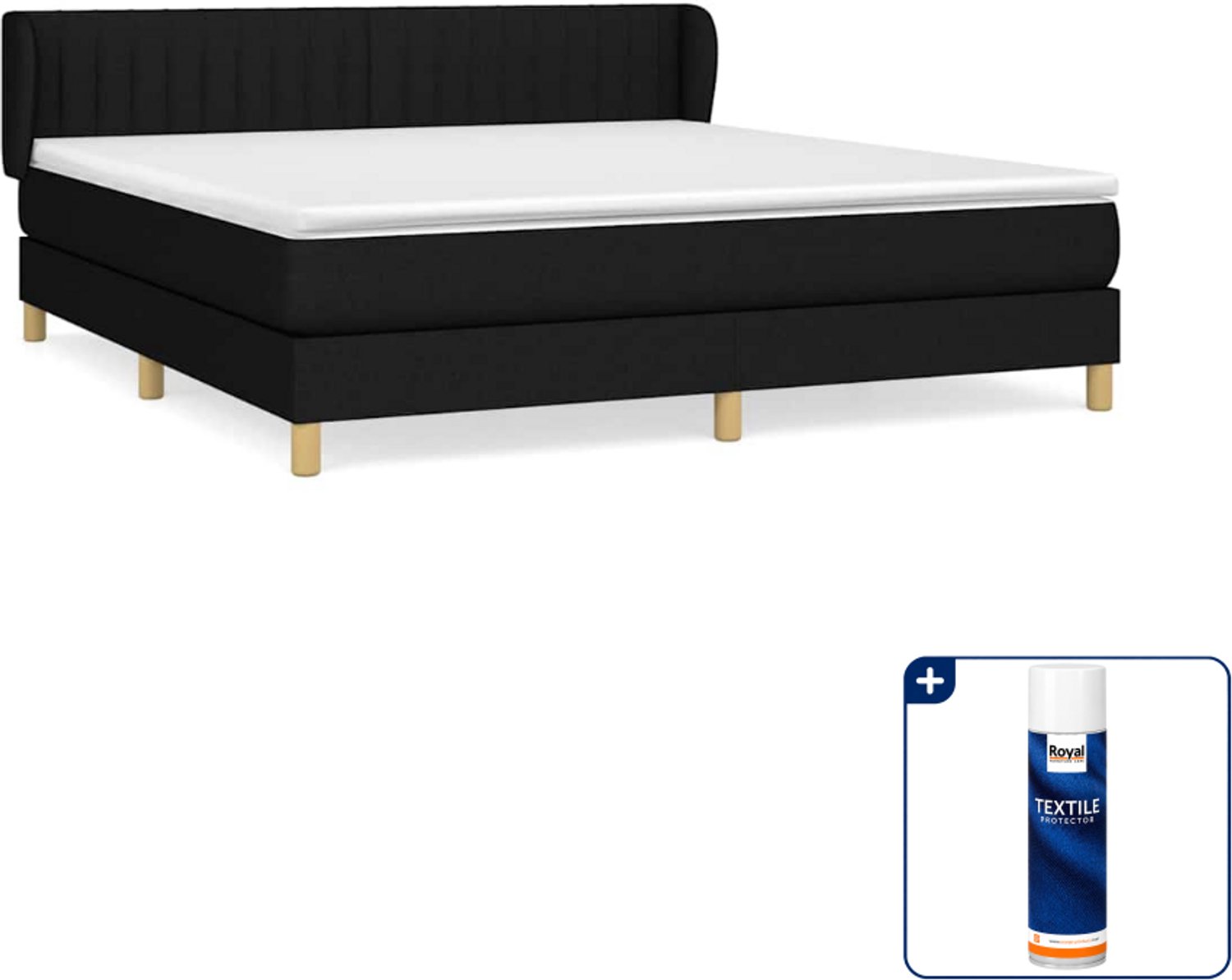 vidaXL Boxspring Queensize - 160 x 200 cm - stof - zwart - Inclusief textielbeschermer 500 ml