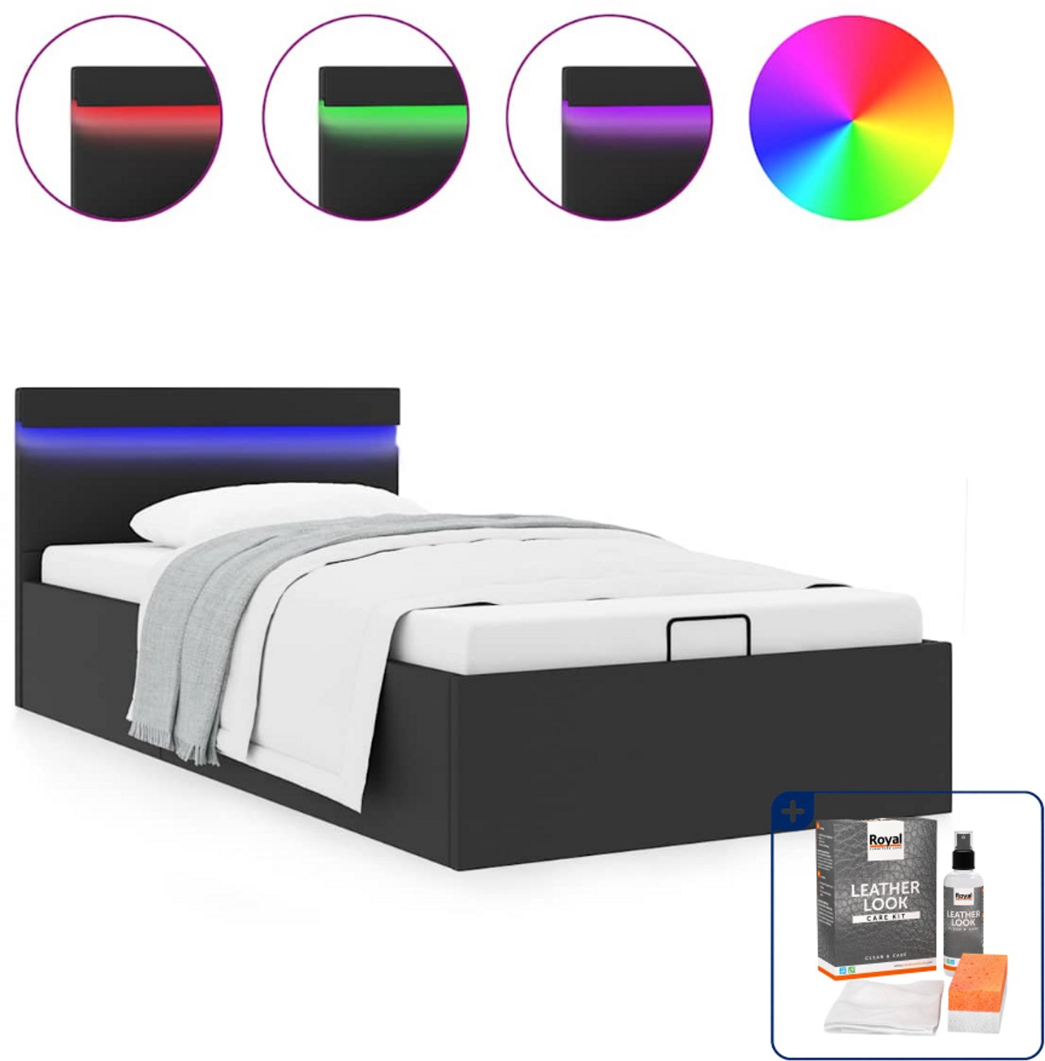 vidaXL bedframe - 90 x 200 cm - kunstleer - zwart - Inclusief onderhoudsset voor kunstleer 150 ml Wit