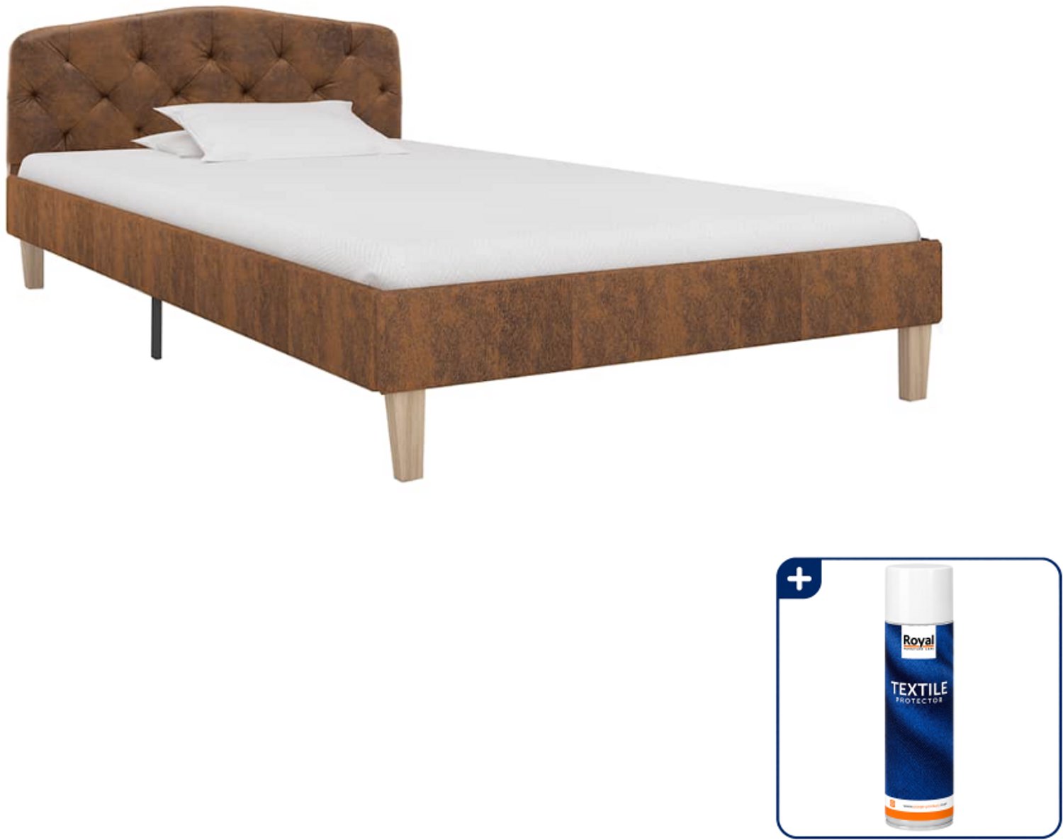 vidaXL bedframe - 90 x 200 cm - kunstsuède - bruin - Inclusief textielbeschermer 500 ml