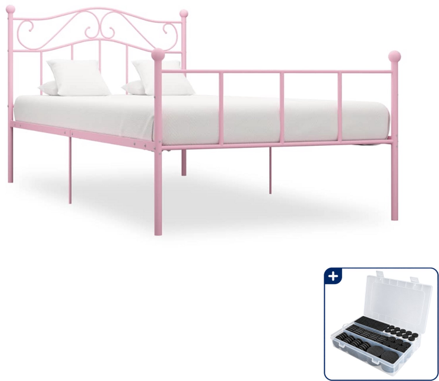 vidaXL bedframe - 90 x 200 cm - metaal - roze - Inclusief antikrasvilt 177-delig