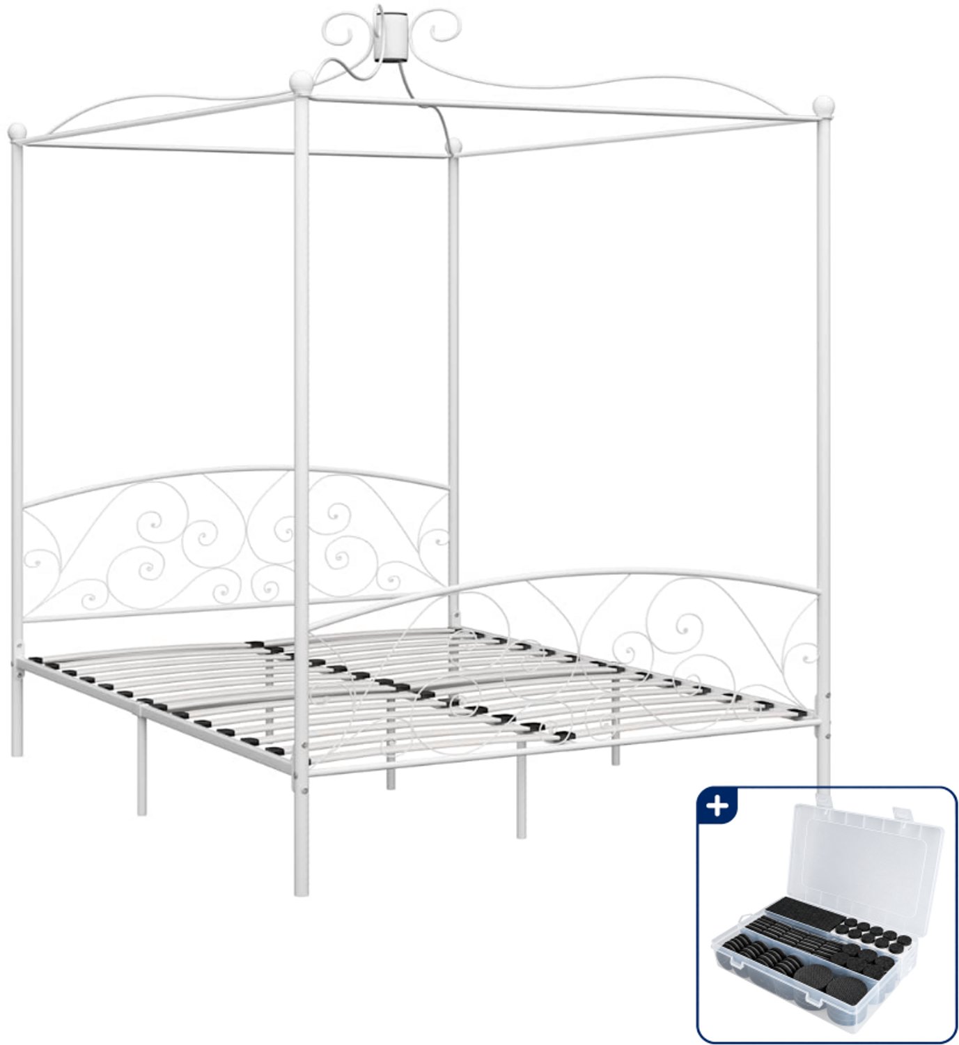 vidaXL Hemelbedframe - Kingsize - 180 x 200 cm - metaal - wit - Inclusief antikrasvilt 177-delig