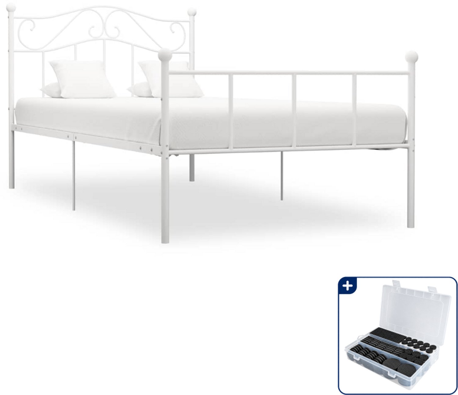 vidaXL bedframe - 90 x 200 cm - metaal - wit - Inclusief antikrasvilt 177-delig