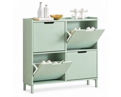 SoBuy FSR100-GR Smalle Schoenenkast Groene - Extra Smal, Slechts 19 cm Diep - 4 Deuren, Ruimte voor 8 Paar Schoenen - 100 x 90 x 19 cm