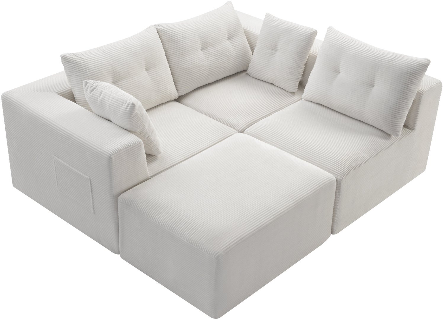 STILVORA Hoekbank 254 x 92 x 82 cm - Modulaire 4-Zitsbank Met Diepe Zit en Sierkussens - Voor Woonkamer en Appartement - Ribfluweel - Wit