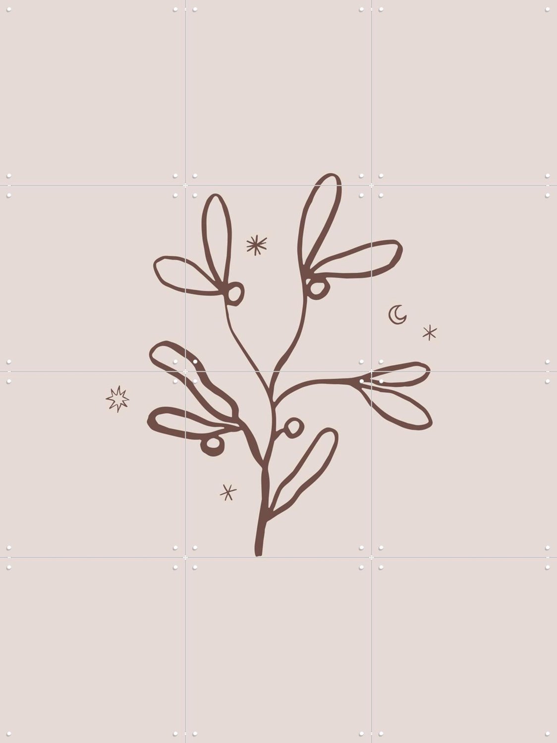 IXXI Minimalist Mistletoe, Palmartprints - 60 x 80 cm - Grote wanddecoratie en posters - Minimalisme, Woonkamer, Slaapkamer, Gang, Kerst Beige