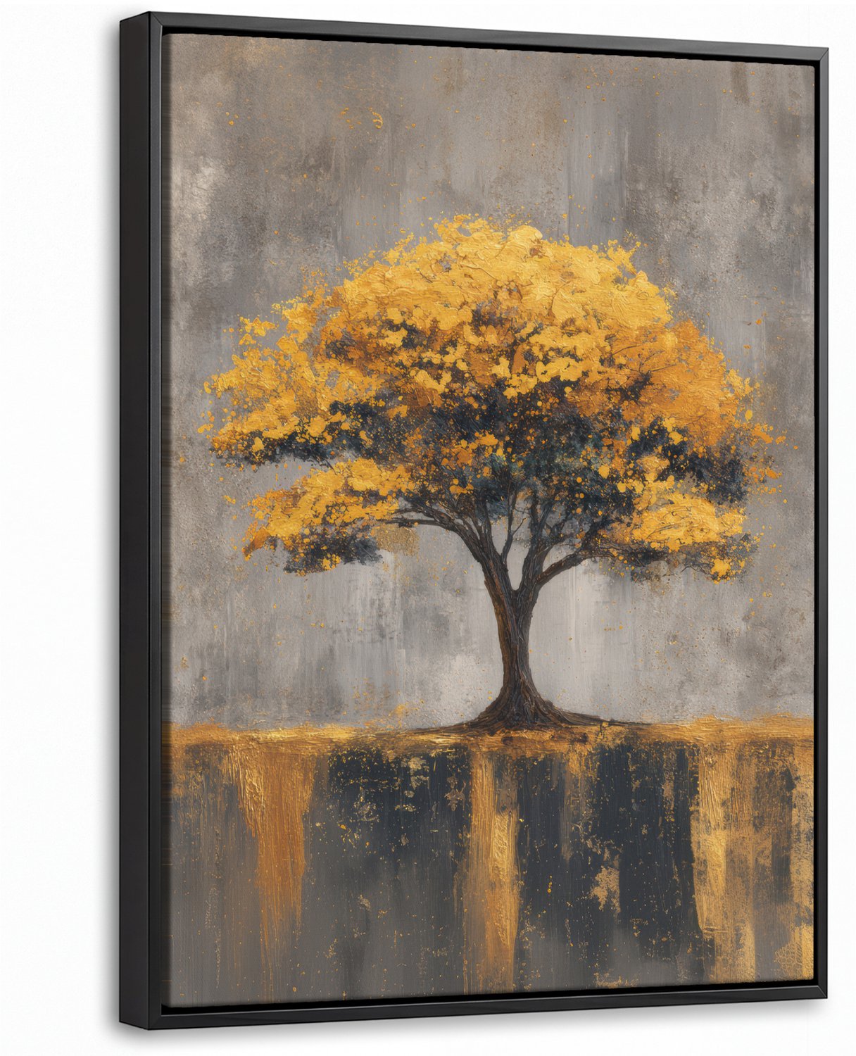 Canvas Schilderij met Baklijst 30x40cm - Boom - Bladeren - Goud - Abstract - Muurdecoratie woonkamer - Slaapkamer decoratie - Kamer accessoires - Schilderijen op canvas met lijst