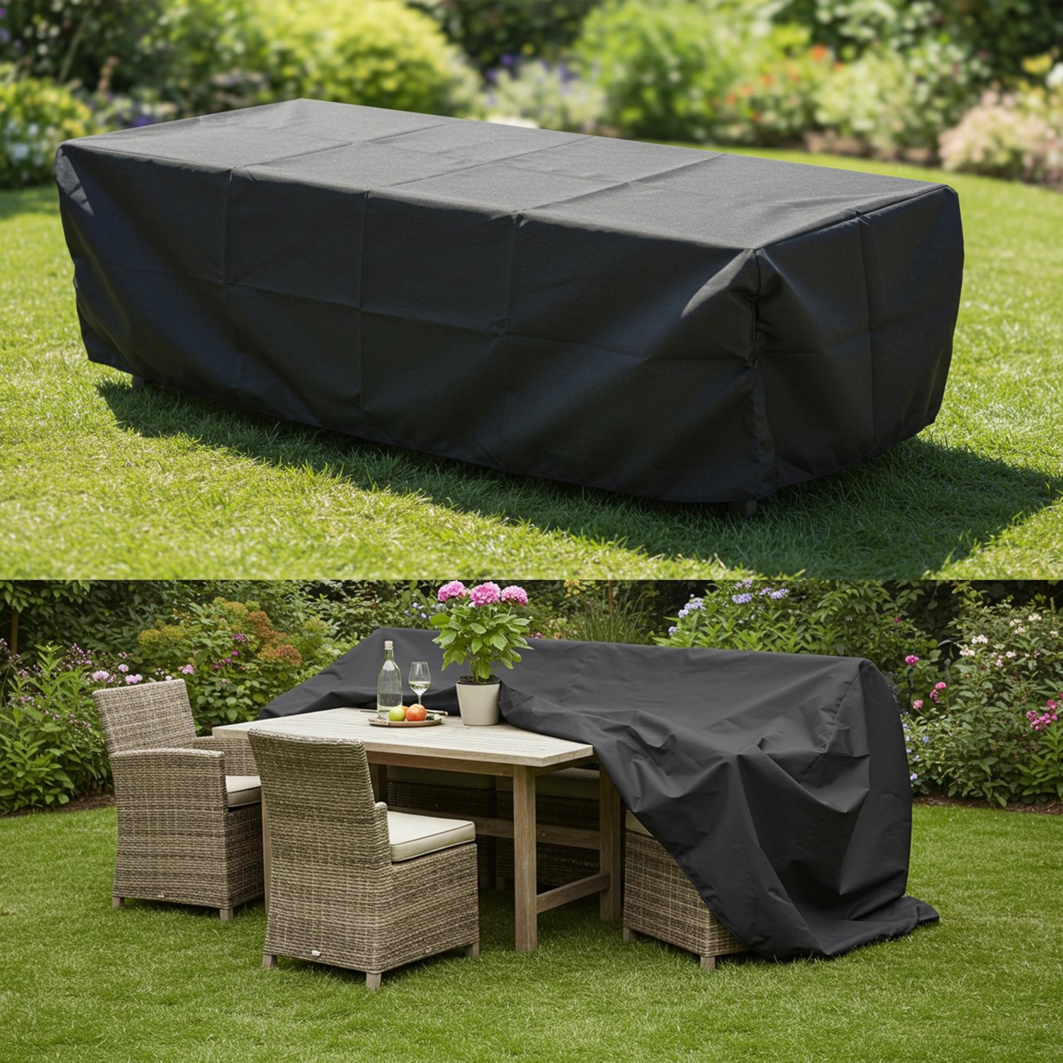 Famanu Tuinmeubelhoes van 420D Oxford, afdekzeil voor tuinmeubelen, afmetingen 285 x 105 x 30 cm, winterbestendig en waterdicht, ideaal voor het beschermen van tuintafels en zitgroepen wit