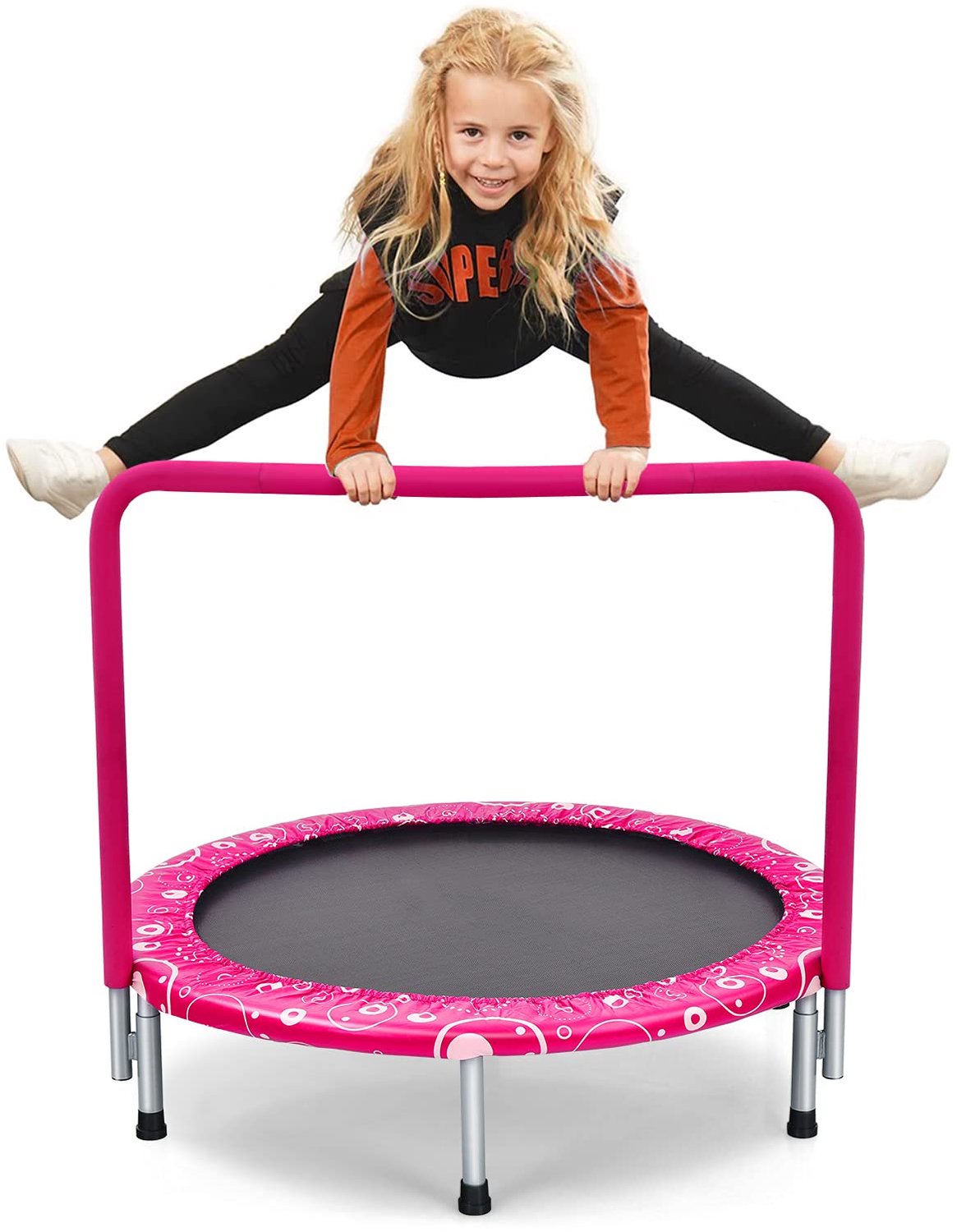 COSTWAY 92 cm Kindertrampoline Mini Trampoline met Handvat Opvouwbare Trampoline Roze + Zwart