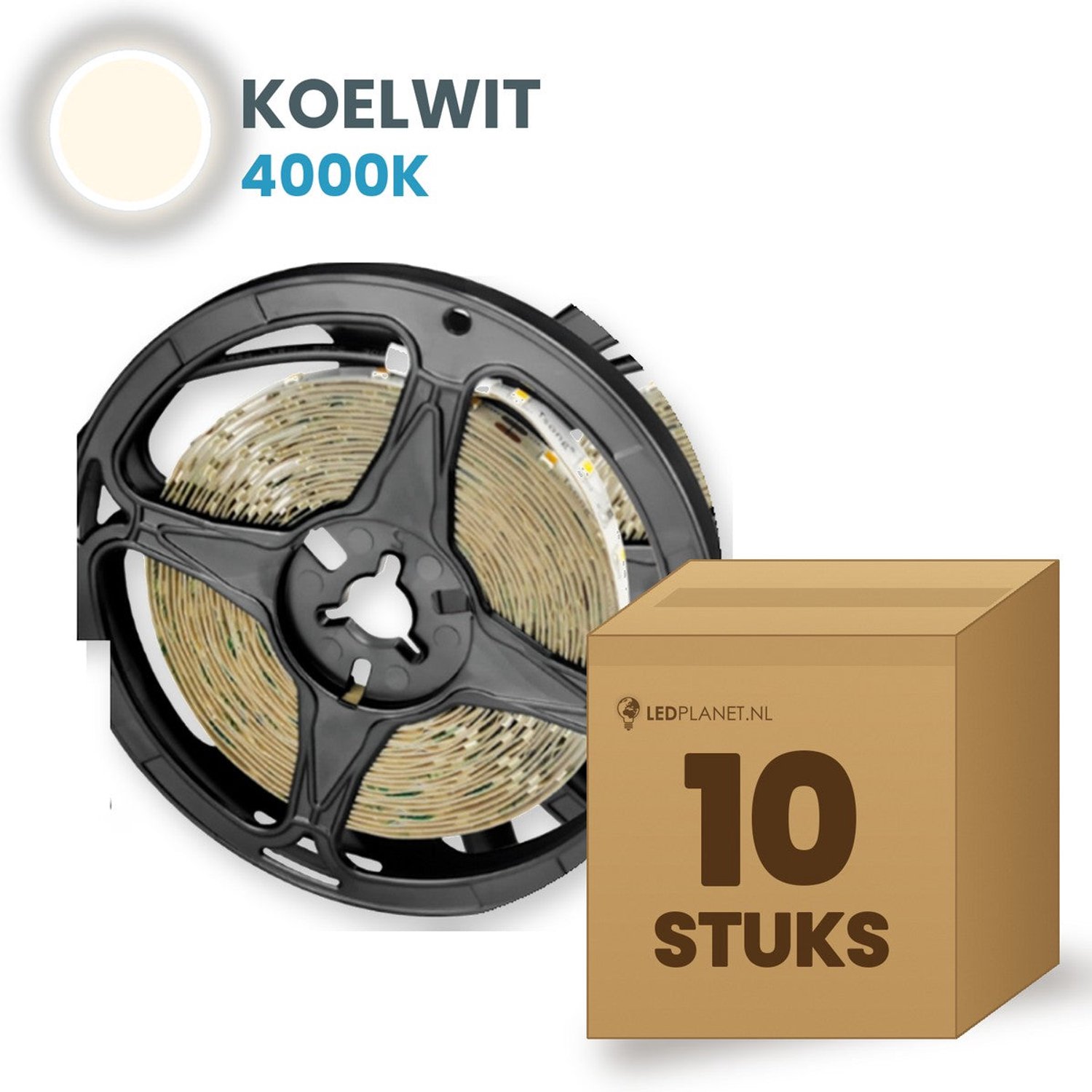 Tsong LED strip SMD2835 5 meter - 10 stuks - 12V - 4,8W/m - Koelwit 4000K - 480 lm/m - 60 LEDs/m - CRI>80 - IP20 - DC-stekker